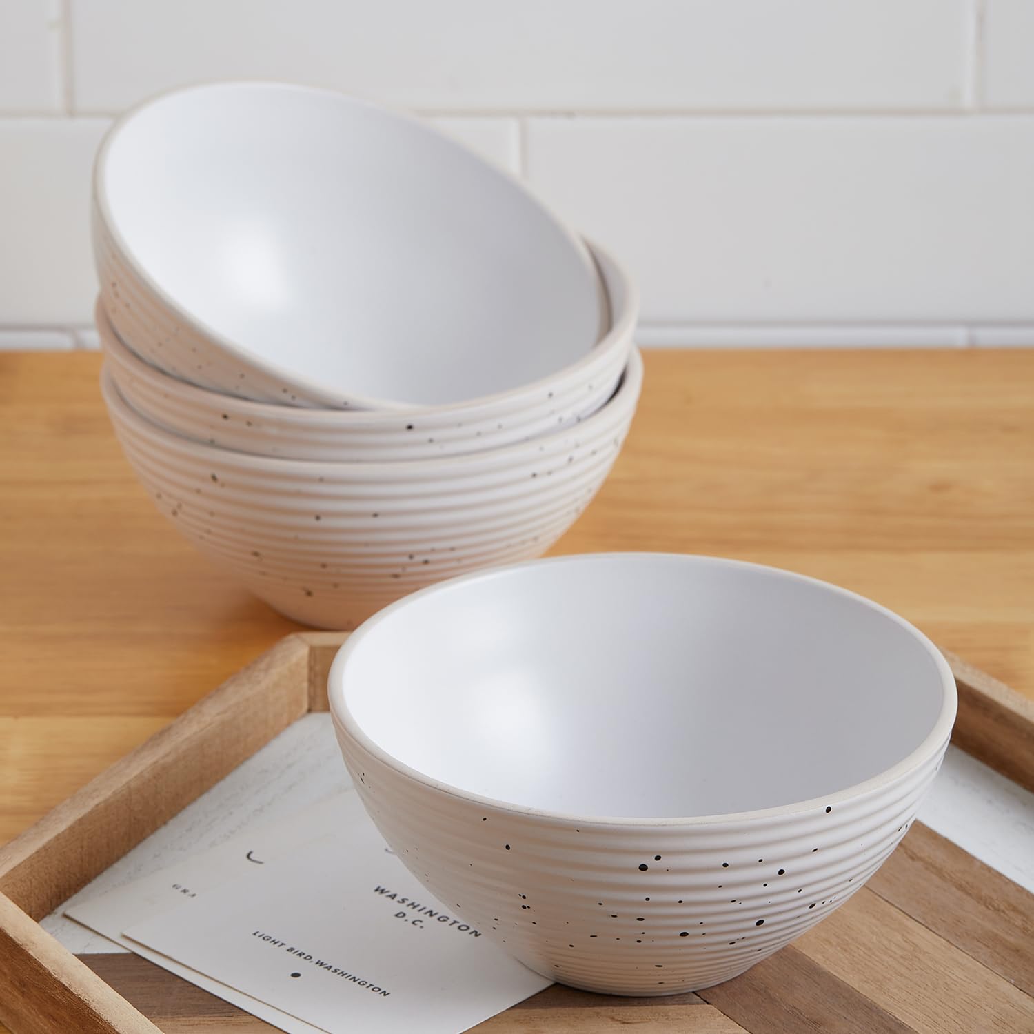 Lauren Modern Stoneware 16-Piece Round Dinnerware Set - Plates & Bowls for 4, Off White | Elegant Dinnerware for Family Meals, Entertaining & Everyday Dining