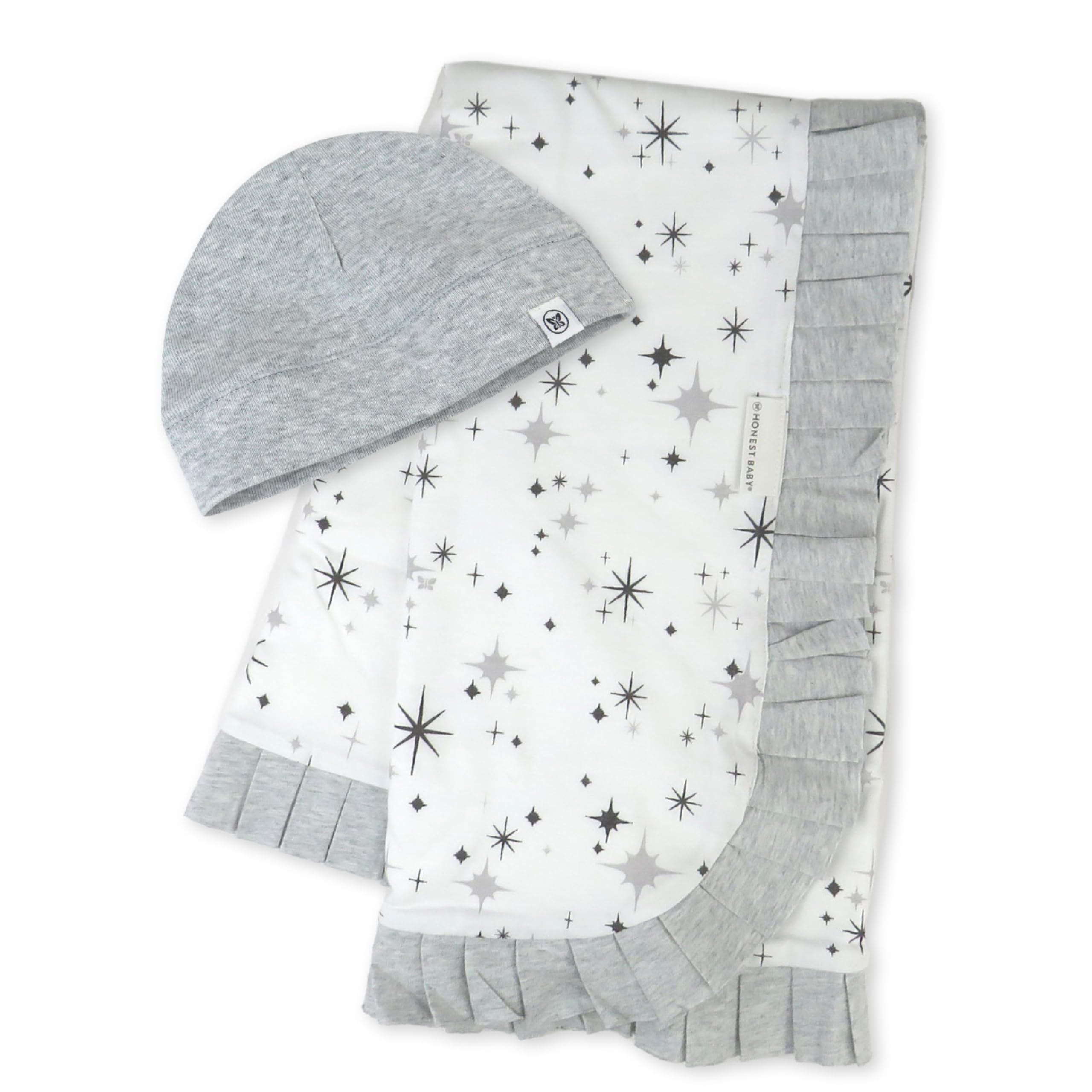 HonestBaby Quilted Baby Blankets - Reversible Organic Cotton Blanket for Infant Boys & Girls, Unisex Soft Nursery Blanket, Twinkle Star Grey, One Size - Perfect for Crib, Stroller & Swaddling
