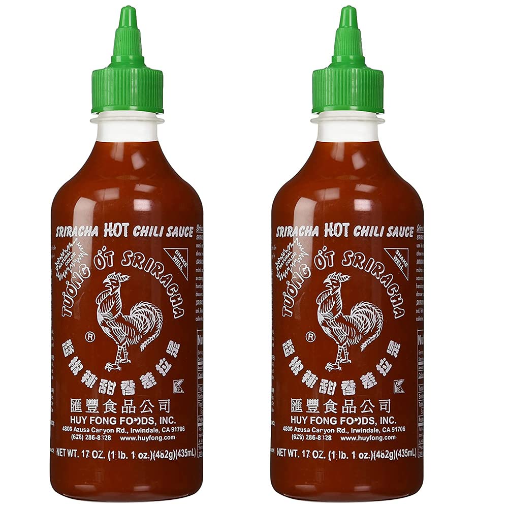 Sriracha Hot Chili Sauce 17oz (Pack of 2) - Spicy Asian Chili Garlic Sauce for Cooking, Pho, Ramen, Burgers & More - Perfect for Restaurants, Home Kitchens & Food Lovers