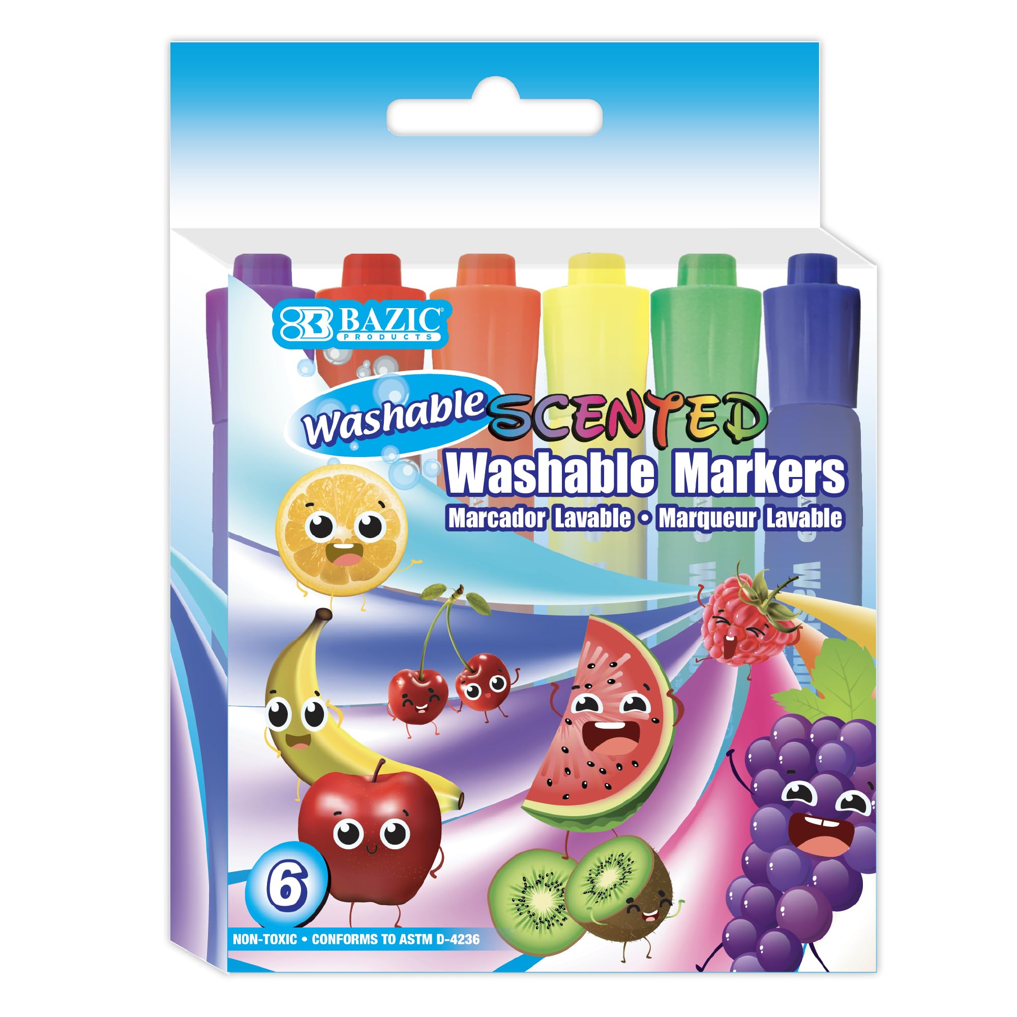 BAZIC Washable Fruit Scented Markers - 6 Vibrant Colors, Chisel Tip for Broad & Fine Lines, Non-Toxic Art Supplies (6/Pack, 144-Packs Total) - Perfect for Kids' Art Projects, Classroom Activities & DIY Crafts