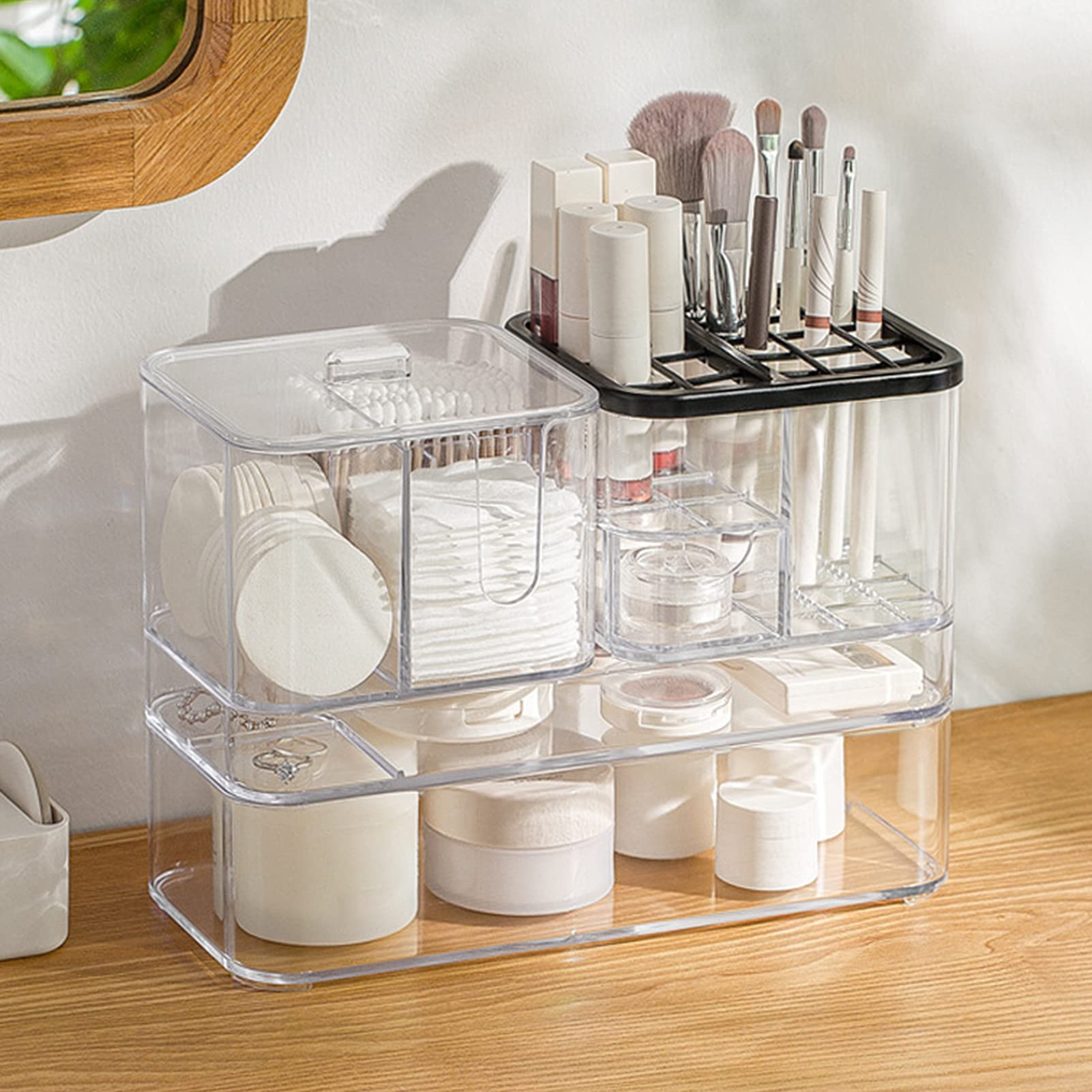 Clear Stackable Makeup Organizer Drawers - Skin Care & Cosmetic Display Case for Jewelry, DIY Accessories, Makeup Brushes | Bedroom Vanity & Bathroom Counter Storage Solution