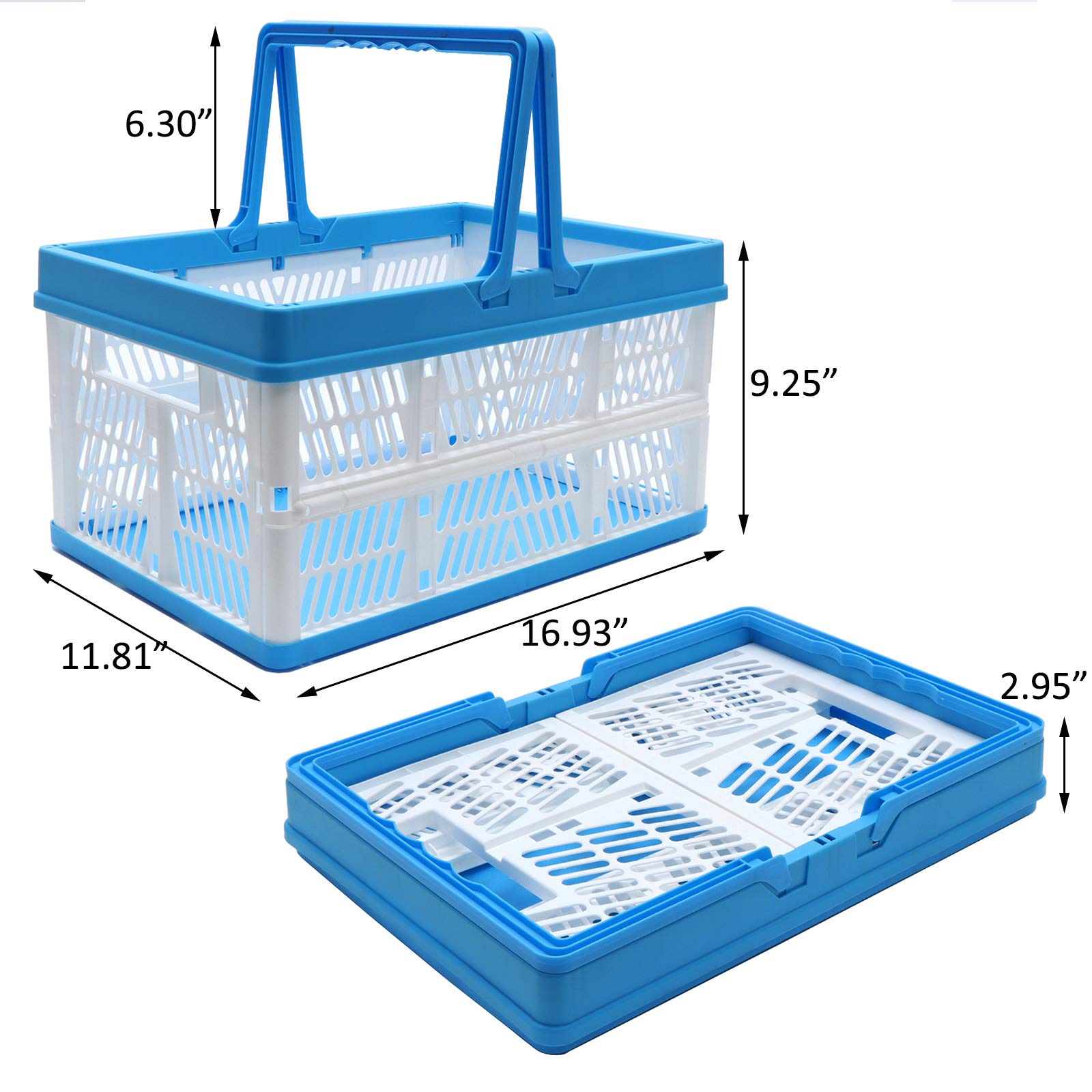 Foldable Plastic Grocery Basket - Stackable Milk Crate with Handles, Collapsible Storage Bin for Shopping, Laundry & Organizing (2-Pack) - Perfect for Supermarkets, Pantry Storage & Home Organization