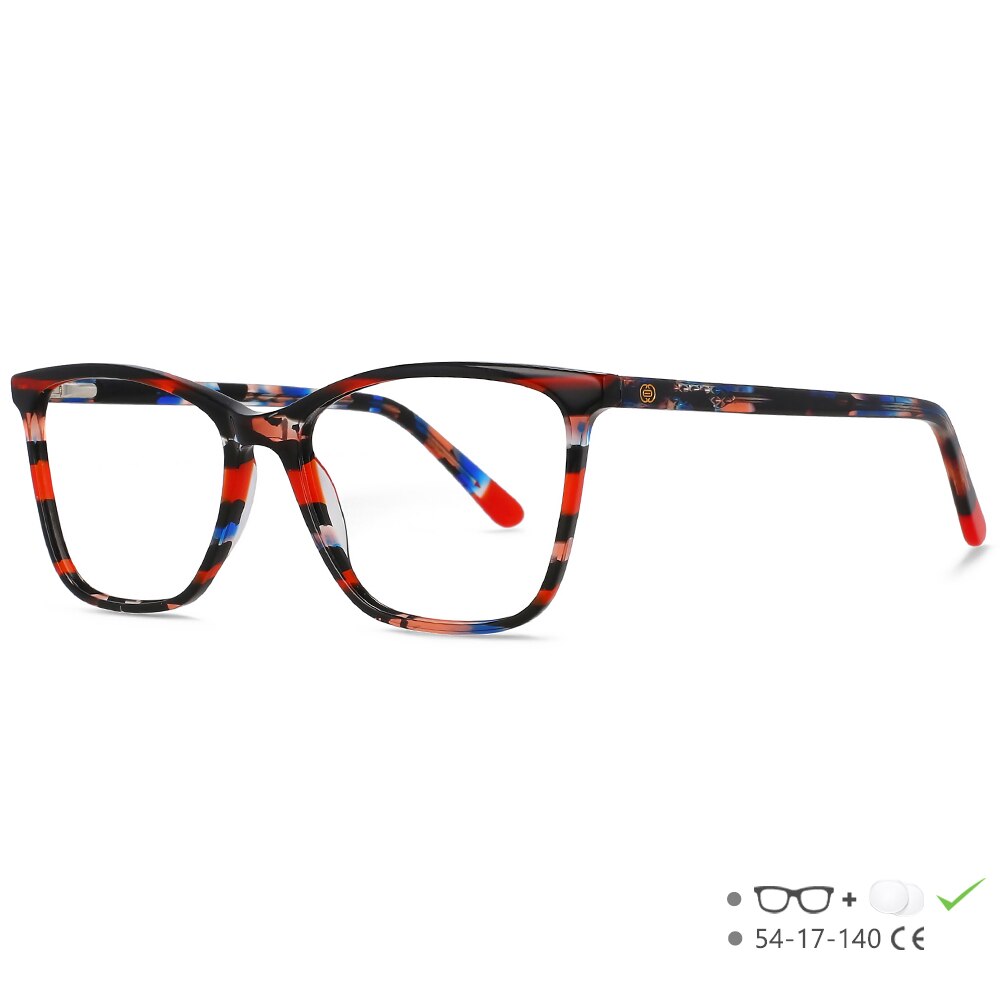 CCspace Unisex Full Rim Square Cat Eye Acetate Eyeglasses Frame 55567 - Stylish Retro Glasses for Men & Women, Perfect for Office, Reading & Fashion Accessories