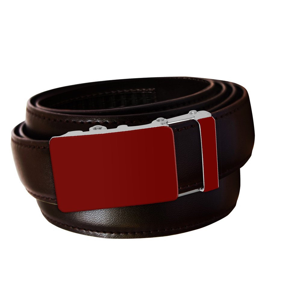 Magnolia Ruby Red Buckle - Genuine Leather Adjustable Belt for Women, Brown/Small, Perfect for Casual Outfits, Office Wear & Jeans