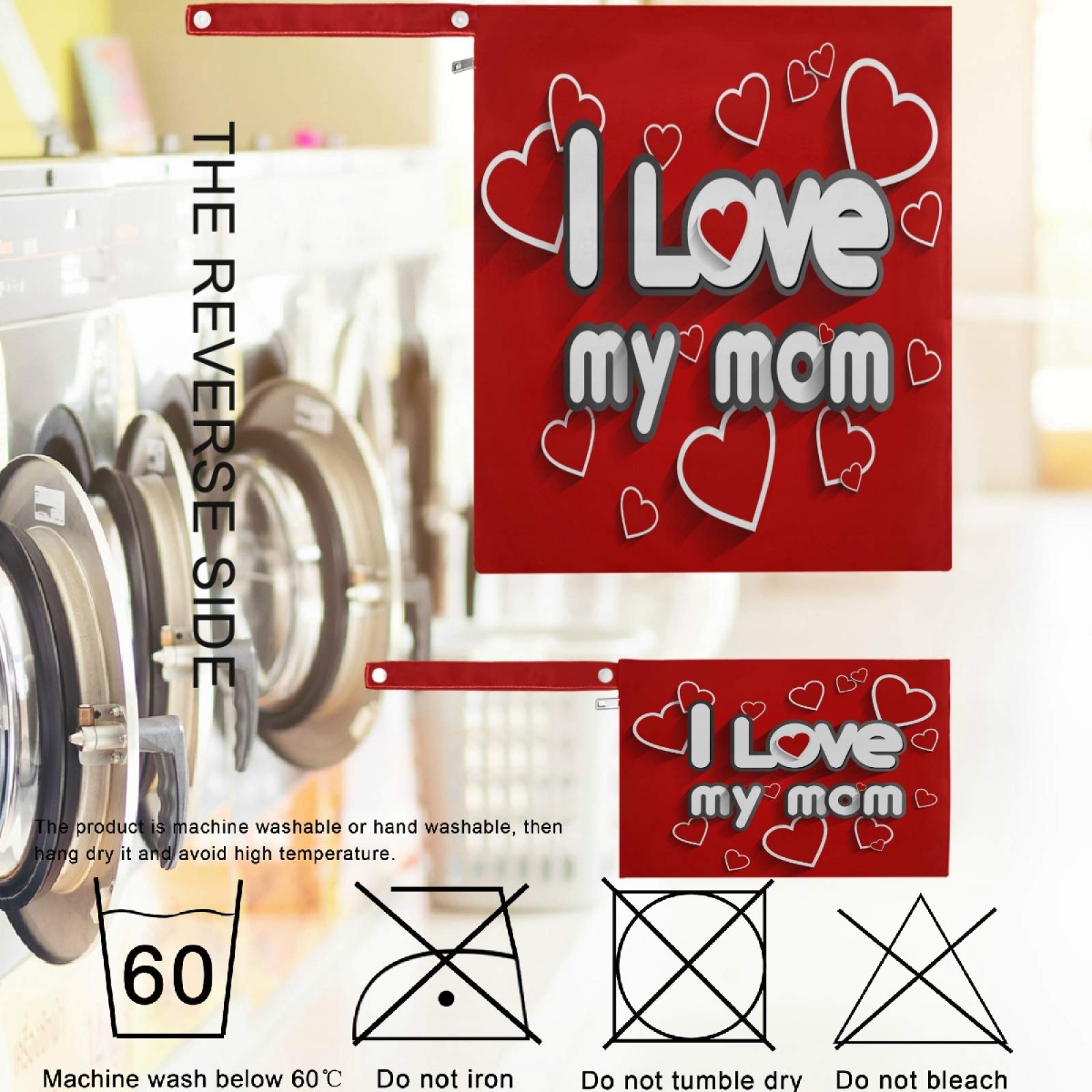 Visesunny I Love You Mom 2-Pack Waterproof Wet Bags with Zipper Pockets - Reusable & Washable Travel Organizer for Diapers, Swimsuits, Gym Clothes & Toiletries - Perfect for Beach, Pool, Daycare, Stroller & Sports Activities