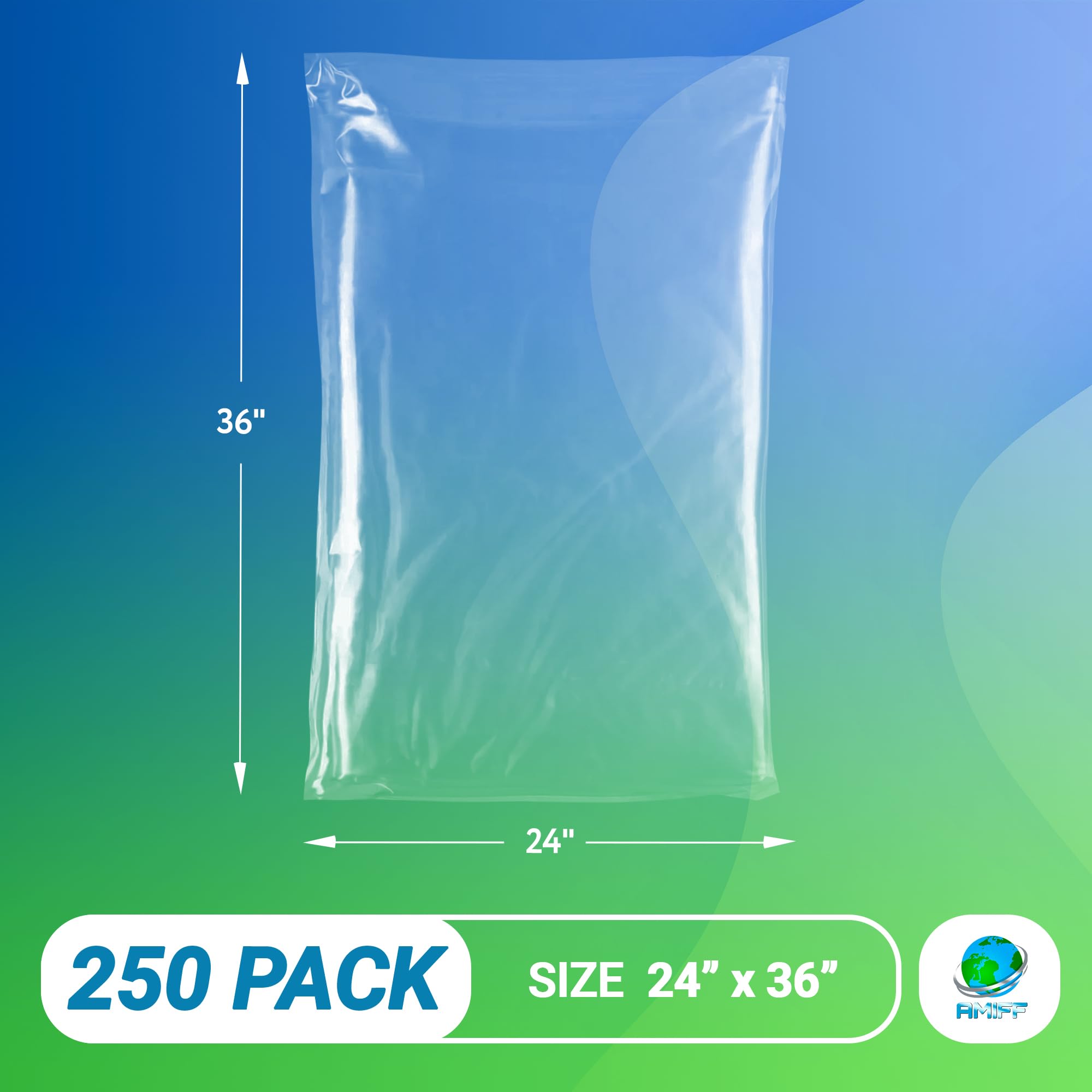 250 Pack Clear Plastic Bags 24x36 Inches - 2 Mil Thick Waterproof Poly Bags for Clothing, Shoes & Retail Shipping | Open End Design for Easy Packing | Perfect for Online Sellers, Storage & Garment Protection