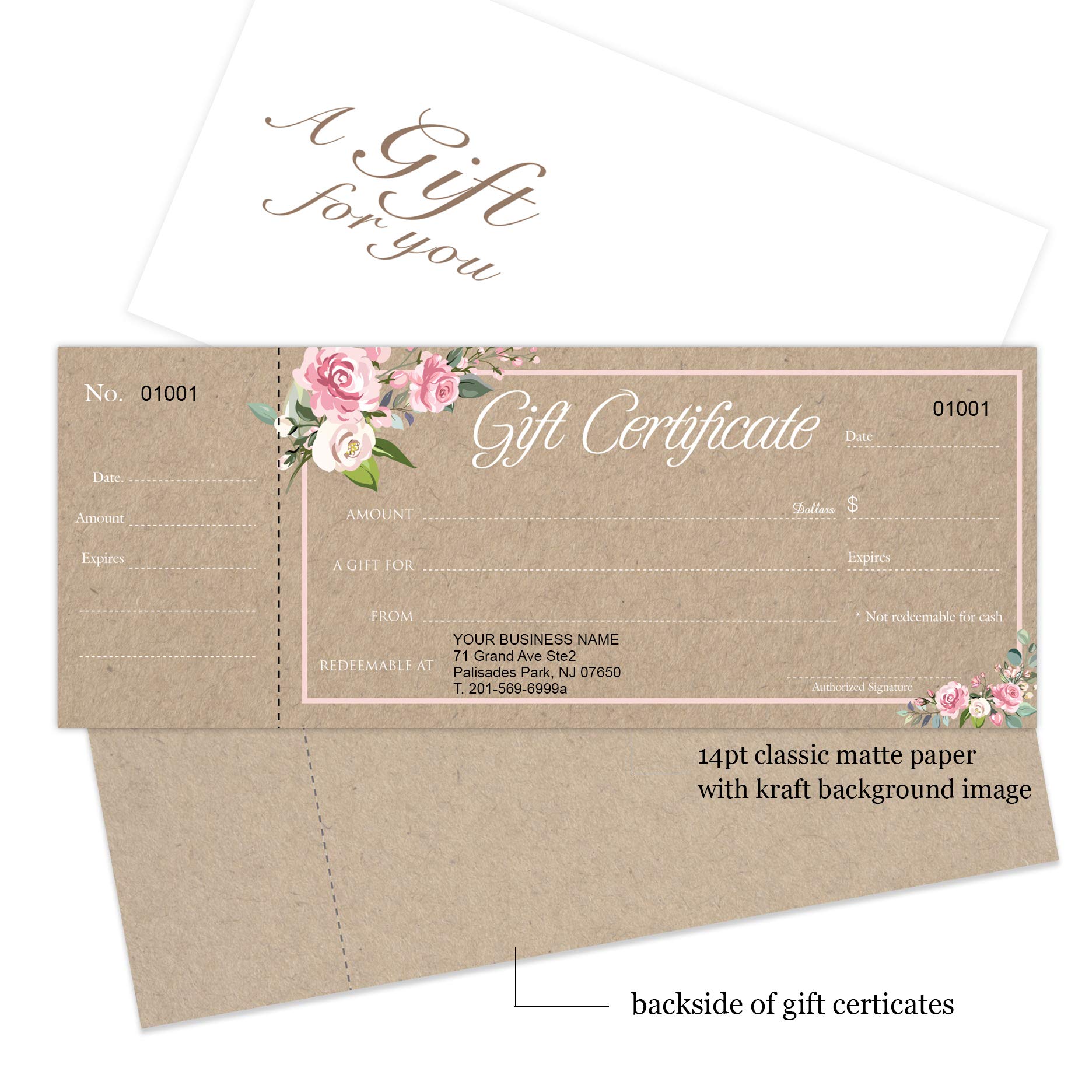 Custom Gift Certificates Cards with Envelopes - 100 Pack Rose Kraft Paper - Perfect for Small Business Gifts, Rewards & Loyalty Programs | Ideal for Retail, Spa, Restaurant & Salon Promotions