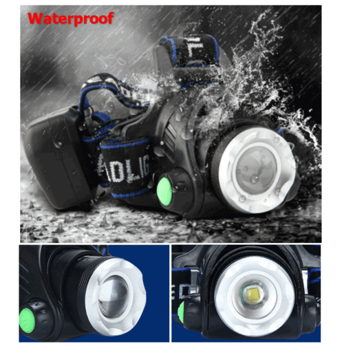 High Power 3 Mode LED Waterproof Headlamp Kit - Rechargeable Headlight for Camping, Hiking, Running & Outdoor Activities