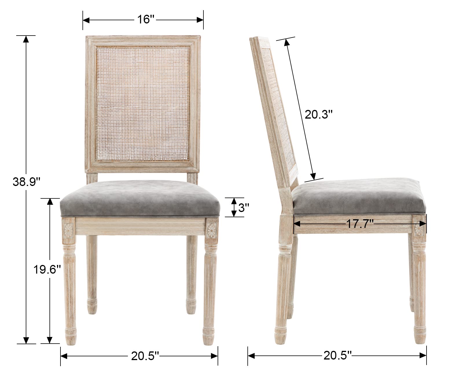 Premium PU Leather Dining Chairs Set of 2 - Mid Century Modern Kitchen Chairs with Upholstered Seat & Rattan Back - Accent Side Chairs for Living Room, Dining Room, Bedroom - Grey - Perfect for Home Decor, Small Spaces & Entertaining Guests