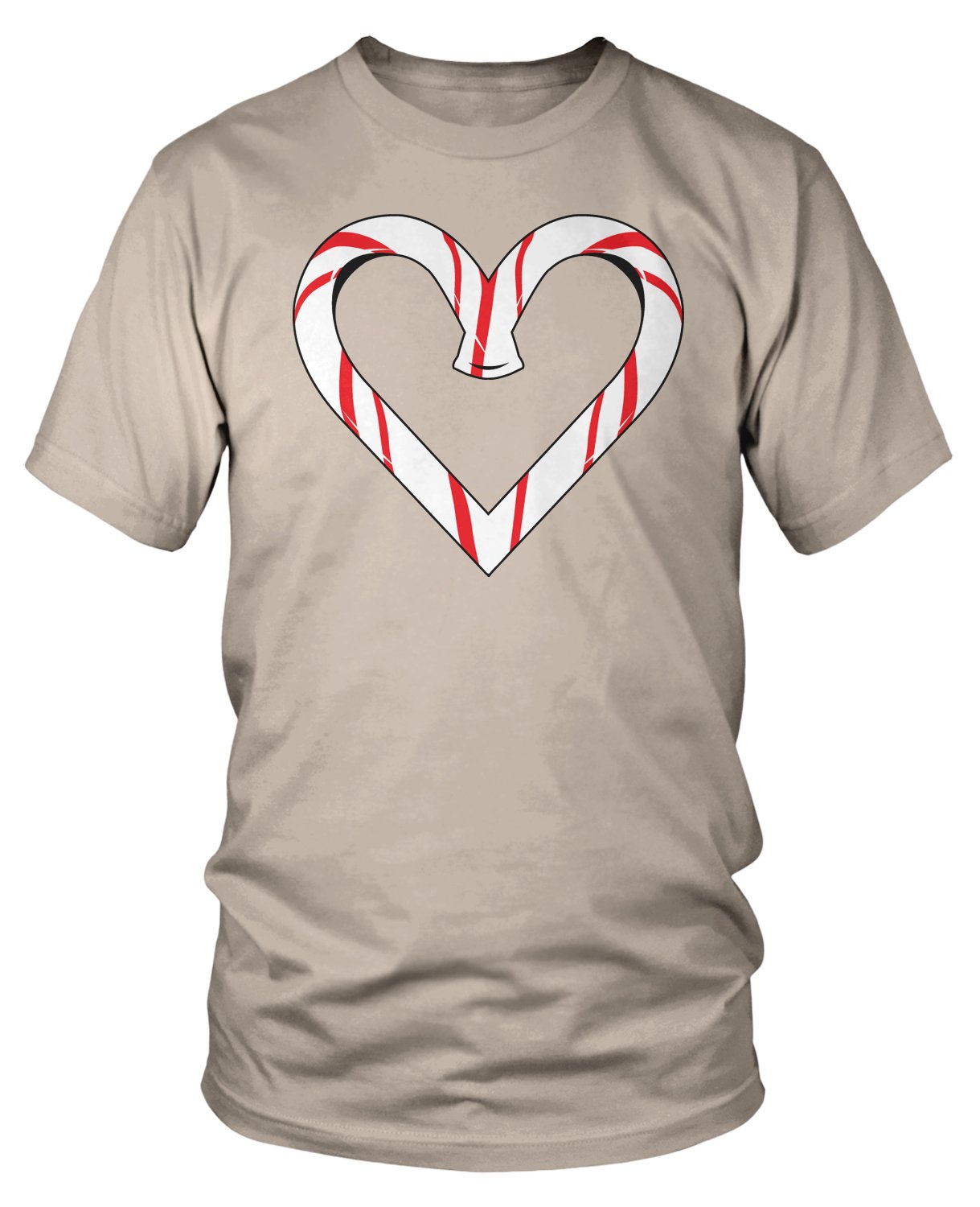 Amdesco Men's Christmas Candy Cane Heart Graphic T-Shirt - Festive Holiday Gift for Him, Christmas Party Outfit & Ugly Sweater Alternative