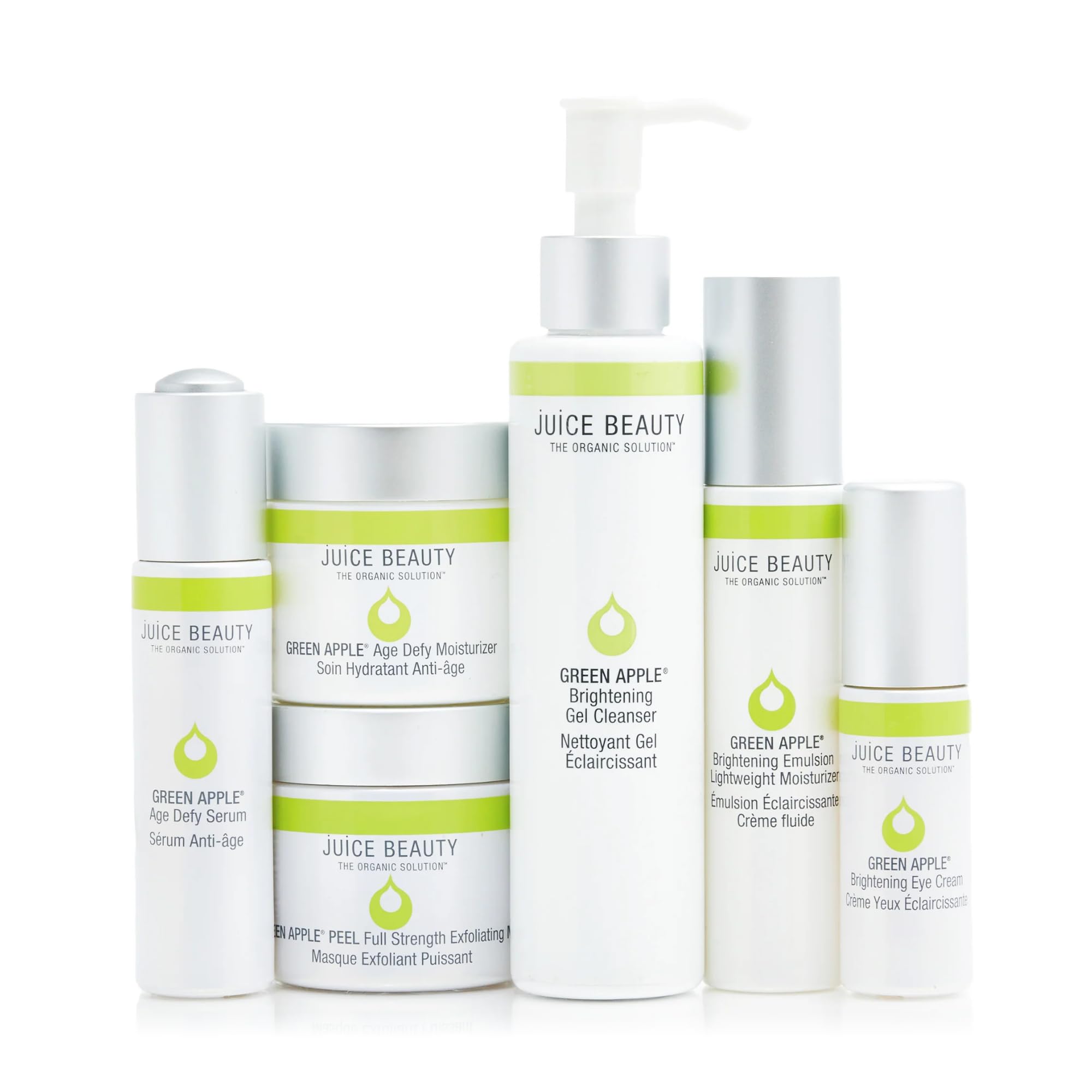 Juice Beauty Green Apple Brightening Skincare Set - Vegan & Cruelty-Free Cleanser, Moisturizers, Eye Cream, Exfoliating Mask & Serum for Glowing Skin | Perfect for Daily Skincare Routine & Anti-Aging Care