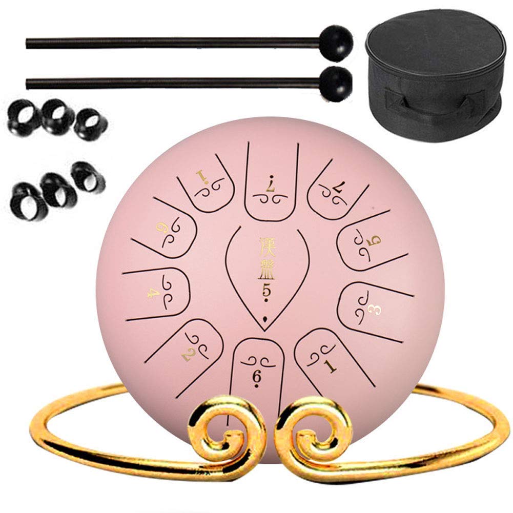 JLDN 11-Note Steel Tongue Drum - 12 Inch Handpan Drum with Mallets & Carry Bag - Pink Tank Drum for Meditation, Yoga & Music Therapy - Perfect Percussion Instrument for Relaxation & Stress Relief