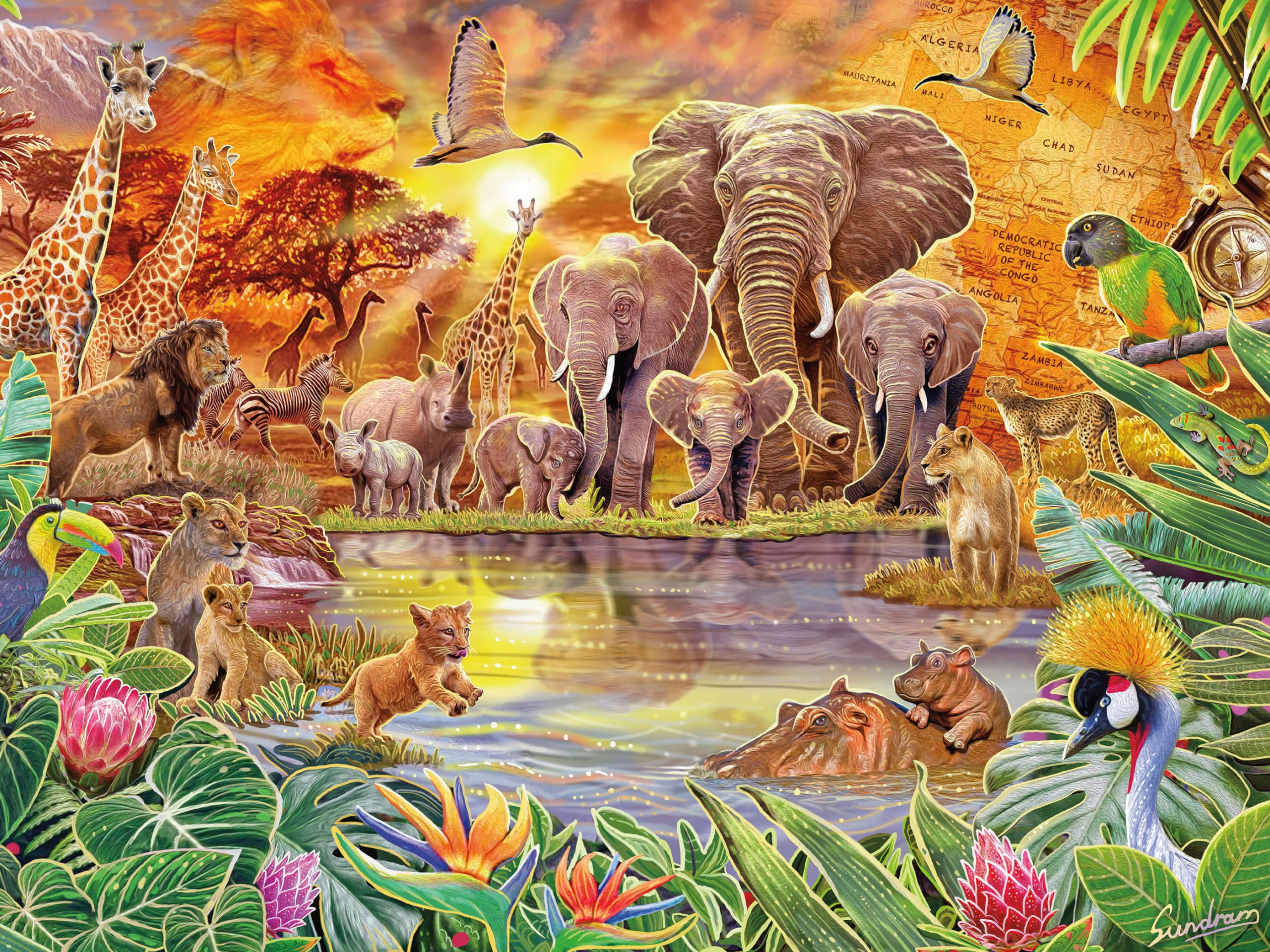 Ceaco 500 Piece Jigsaw Puzzle - Steve Sundram Watering Hole Foil Puzzle for Adults & Teens - Perfect for Family Game Nights, Stress Relief & Home Decor