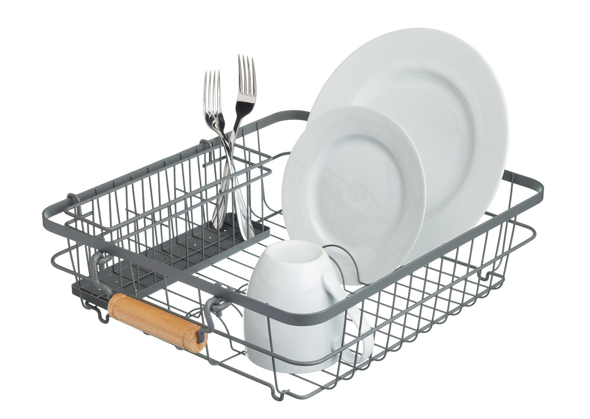 KitchenCrust Stainless Steel Dish Drying Rack with Utensil Holder - 18.5 x 14.2 Inch Grey Countertop Space Saver for Small Kitchens | Perfect for Drying Plates, Bowls, Cups & Silverware After Washing