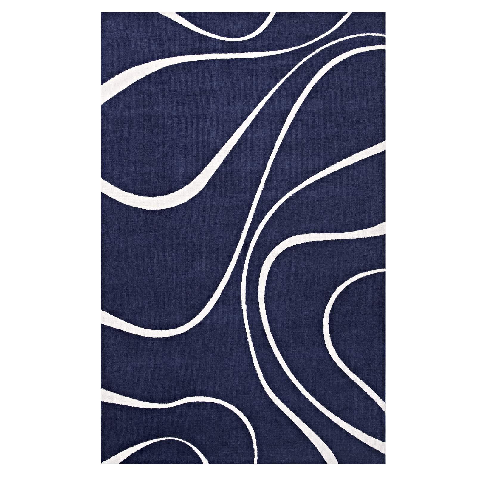 Modern Contemporary Urban Living Room Rug - Soft Fabric Area Carpet Runner in Navy Blue Multi-Color | Perfect for Lounge, Bedroom & Home Office Decor