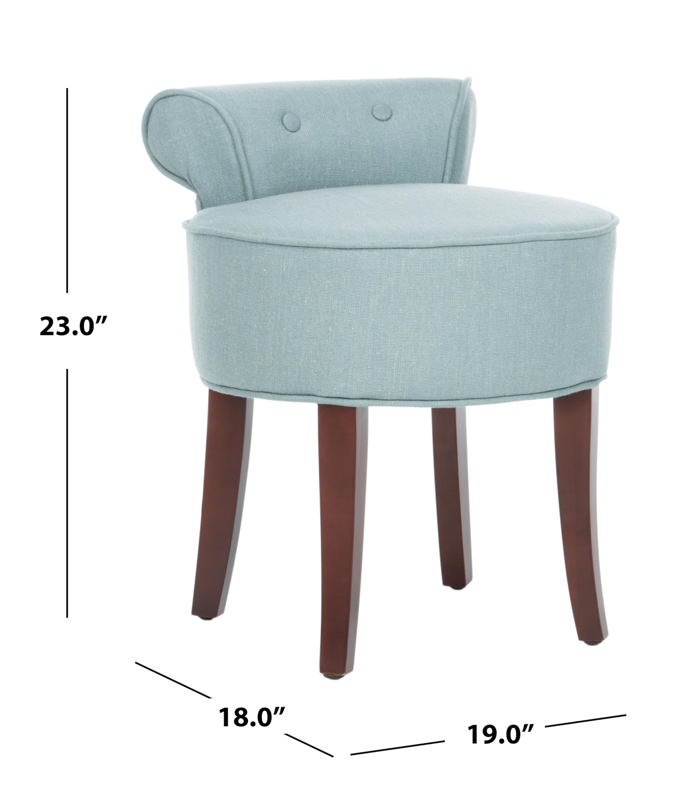 Safavieh Georgia Silver Blue & Cherry Mahogany Petite Vanity Stool - Elegant Makeup Stool for Bedroom, Dressing Room & Boudoir Decor