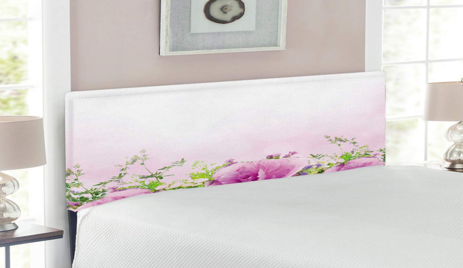 Ambesonne Floral Upholstered Headboard - Queen Size Decorative Metal Bed Headboard with Memory Foam, Spring Cabbage Flower Design in Lavender Green for Bedroom Decor | Perfect for Master Bedroom, Guest Room & Home Staging
