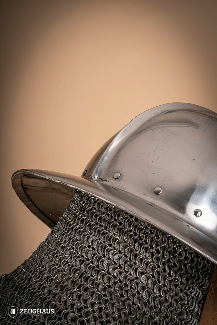 14th-15th Century Medieval Kettle Hat Helmet - 2mm Polished Steel - Authentic Reenactment & LARP Gear for Historical Battles and Cosplay