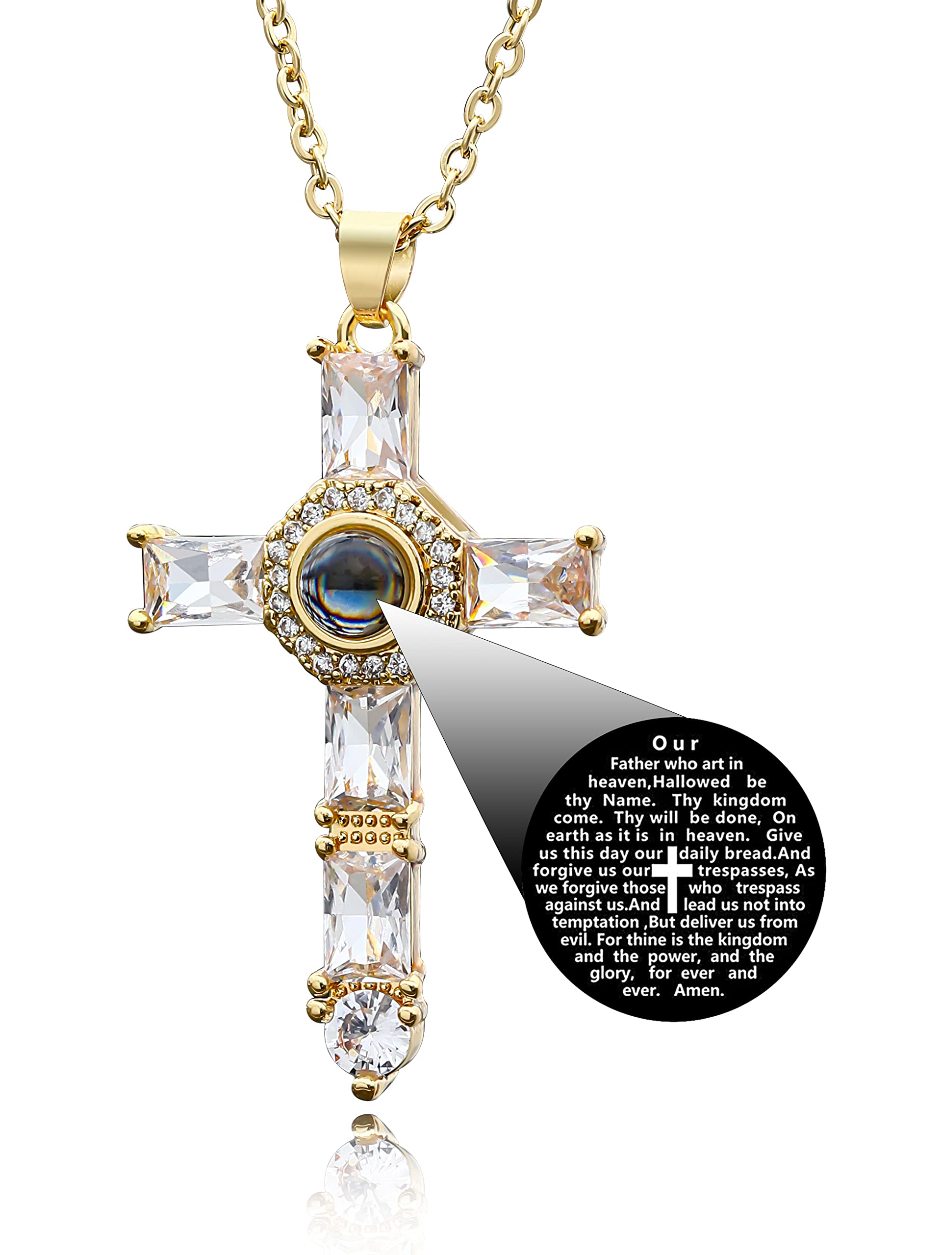 Women's Cross Necklace with Bible Verse - Lord's Prayer Projection Jewelry for Mother's Day, Anniversary & Gifts