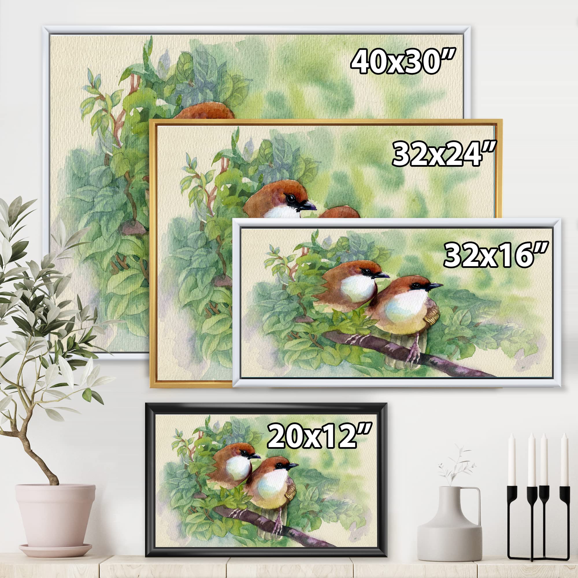 DesignQ Birds of Spring - Traditional Framed Canvas Wall Art Print - Home Decor for Living Room, Bedroom & Office
