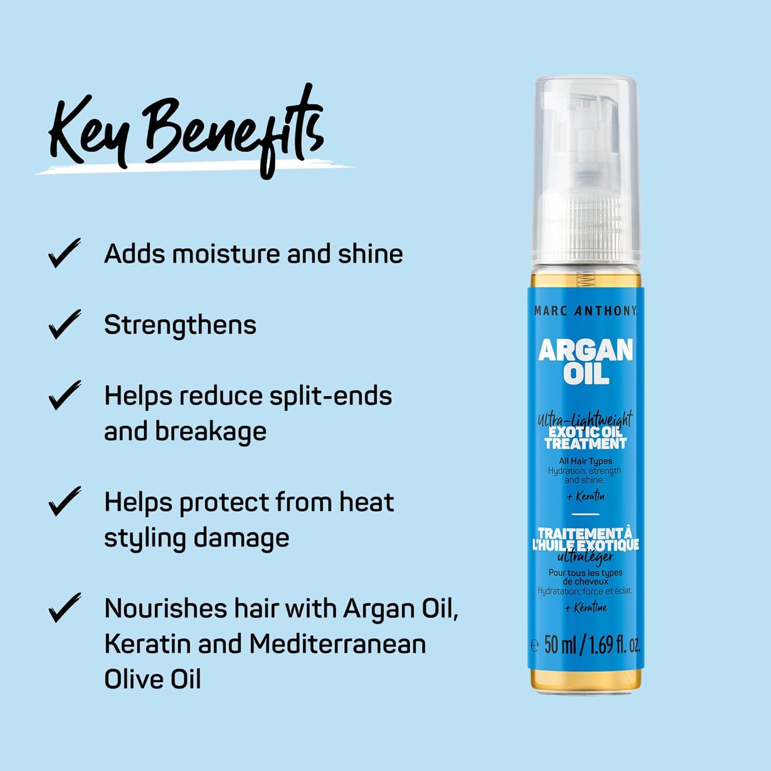 Marc Anthony Argan Oil Exotic Oil Treatment for Hair - 1.69 oz | Hydrating & Repairing Hair Serum for Dry, Damaged Hair | Perfect for Daily Use, Styling & Heat Protection