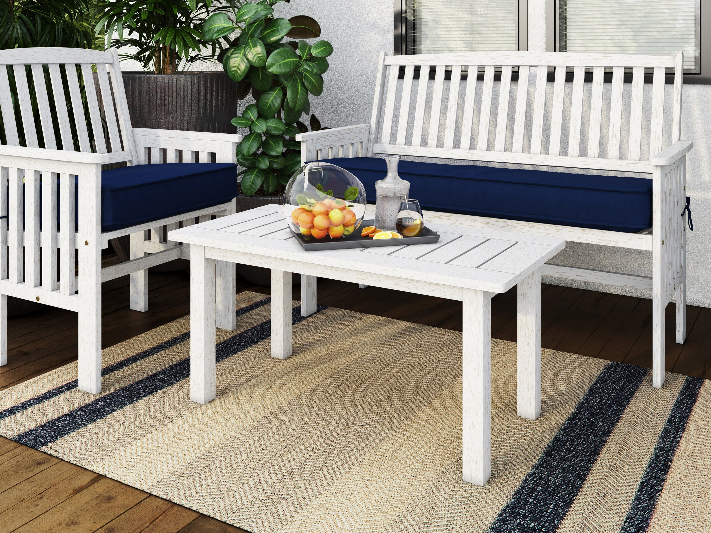 Premium Washed White Hardwood Outdoor Coffee Table - Weather-Resistant & Durable for Patio, Garden, and Poolside Use