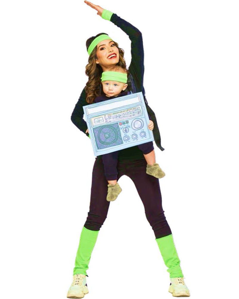 80s Gym Instructor & Boombox Baby Matching Adult Costume - 80s Theme Party, Halloween Couples Costume, Retro Workout Outfit