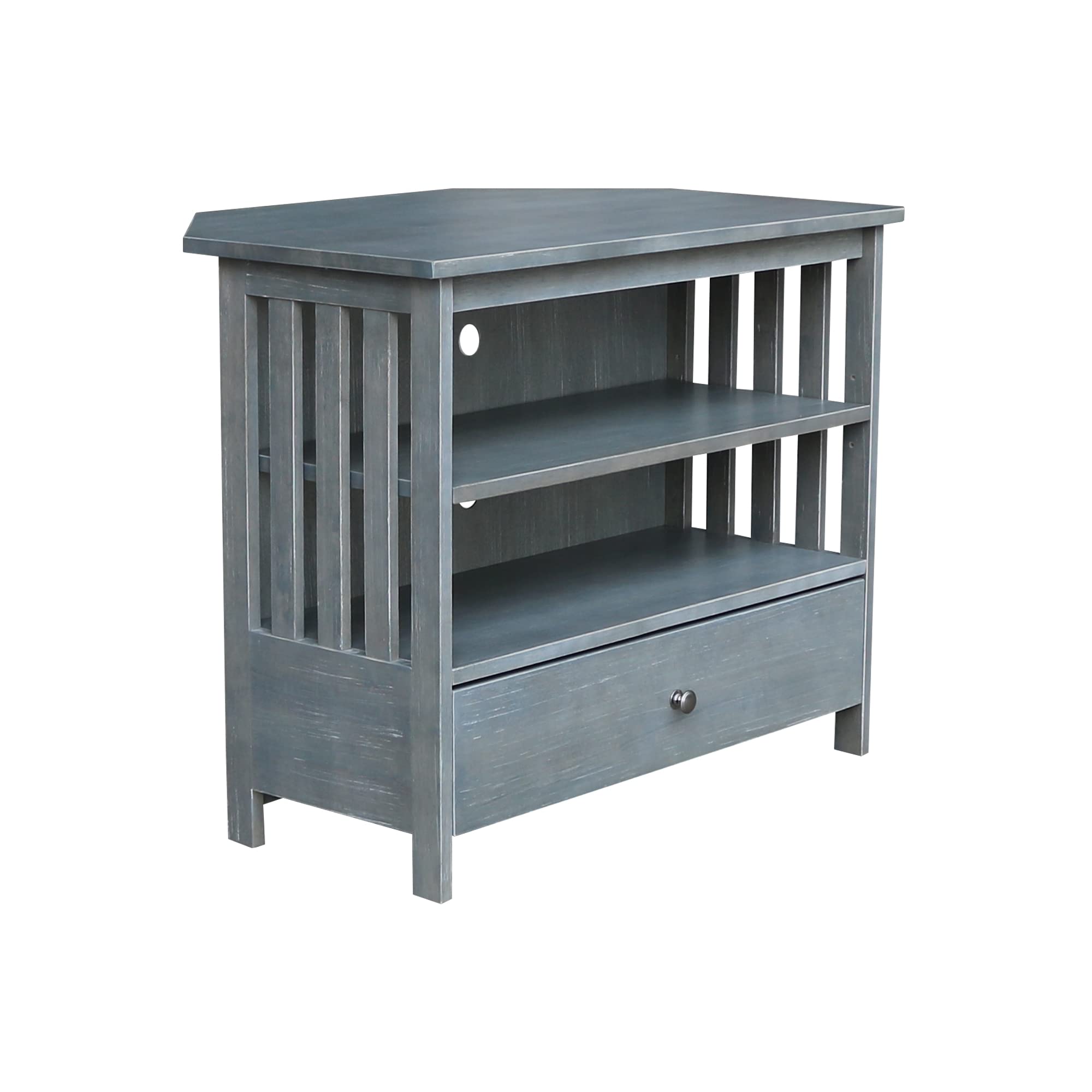 IC International Concepts Mission Corner TV Stand for 27-Inch TVs - Space Saving Wooden TV Cabinet with Sturdy Construction - Heather Grey Antique Washed Finish - Perfect for Small Living Rooms, Bedrooms & Apartments
