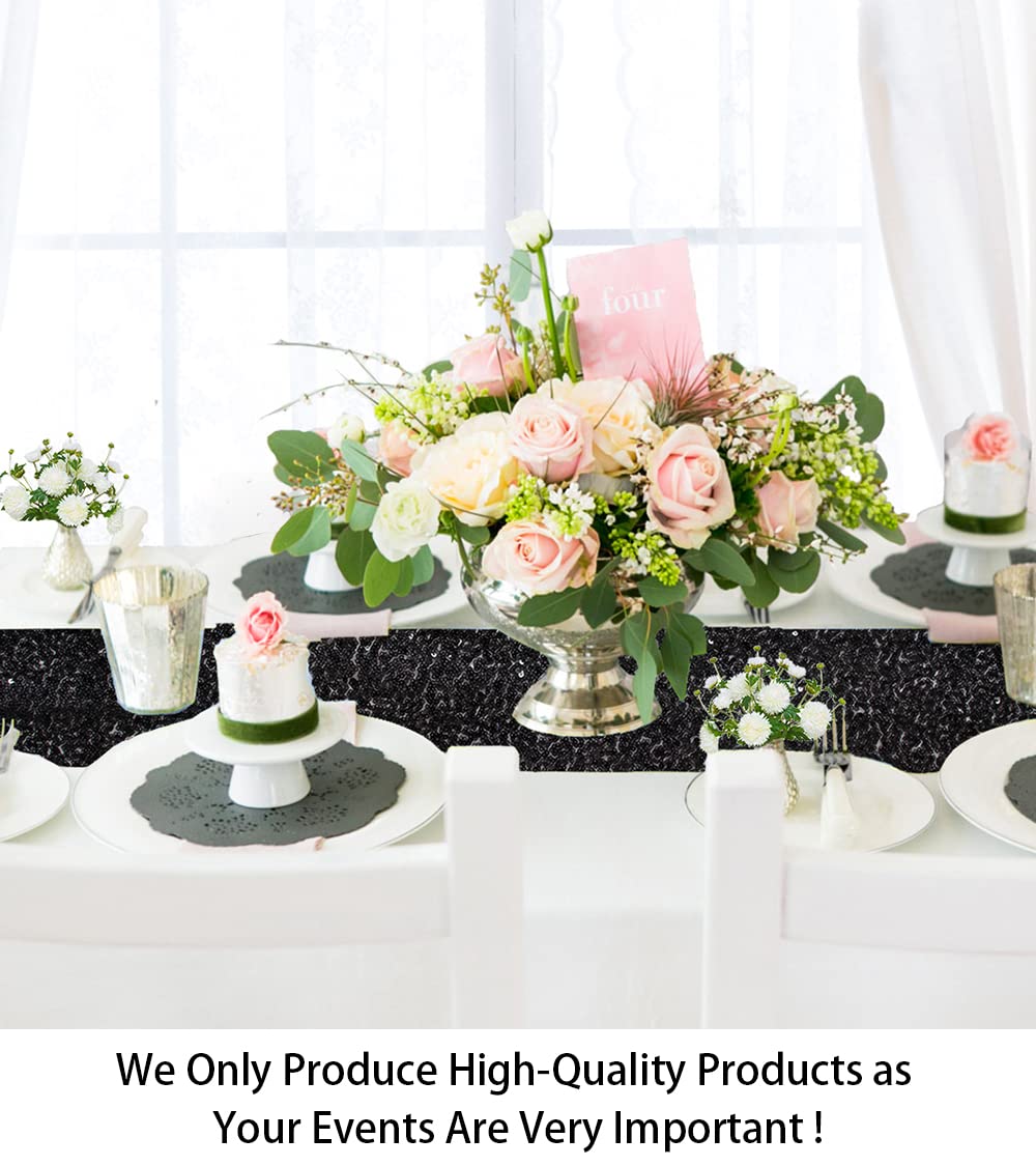 ShinyBeauty 48-Inch Sequin Black Table Runner with Sparkle Tassels - Elegant Dining Table Decor for Weddings, Birthdays & Special Events | Waterproof Sequined Fabric Overlay for Party, Banquet & Holiday Celebrations