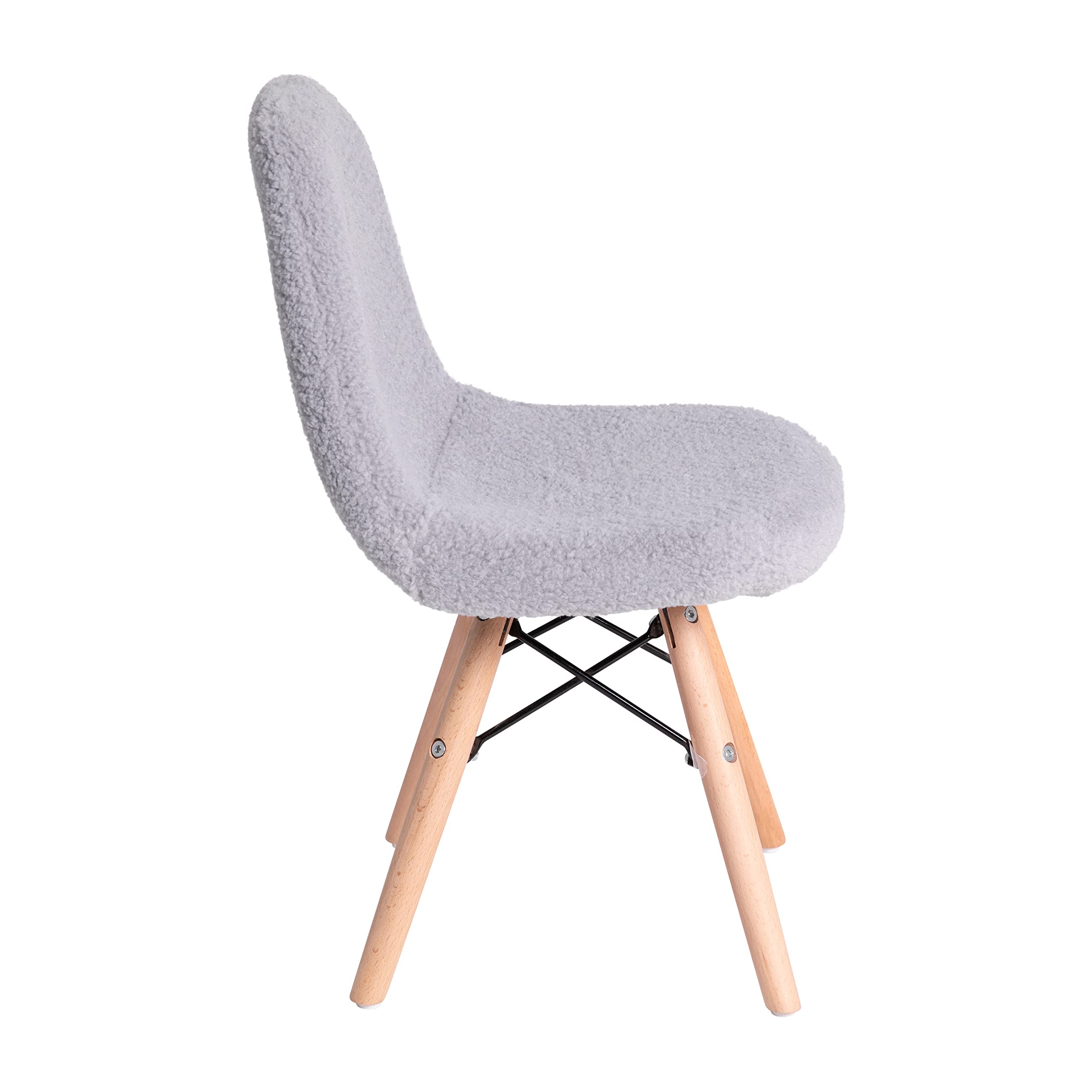 EMMA + OLIVER Set of 2 Kids Accent Chairs with Gray Faux Shearling Seat & Solid Wood Base - Easy 10-Minute Assembly - Perfect for Bedroom, Playroom or Reading Nook - Beechwood Legs Children's Side Chairs