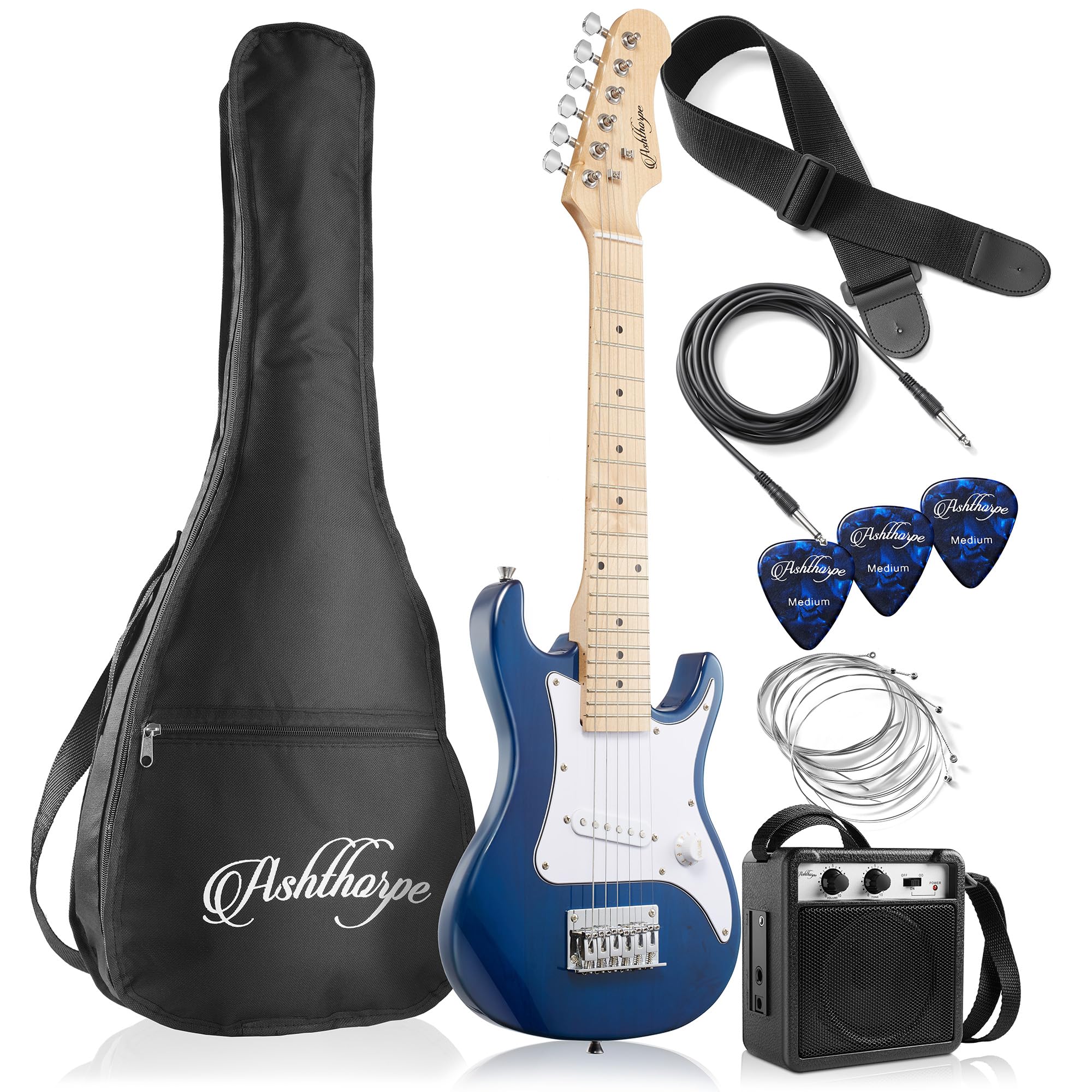 Ashthorpe 30-inch Beginner Electric Guitar Kit with Amp (Blue) - Complete Starter Package with Gig Bag, Strings, Strap & Picks - Perfect for Kids, Teens & Adult Beginners Learning at Home or School