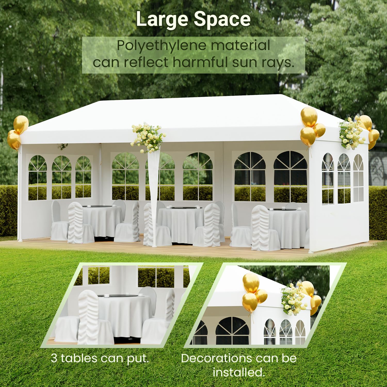 10x20 Outdoor Gazebo Wedding Party Tent Canopy with 4 Removable Sidewalls - White Waterproof Shelter for Backyard, Garden, Picnic & Events