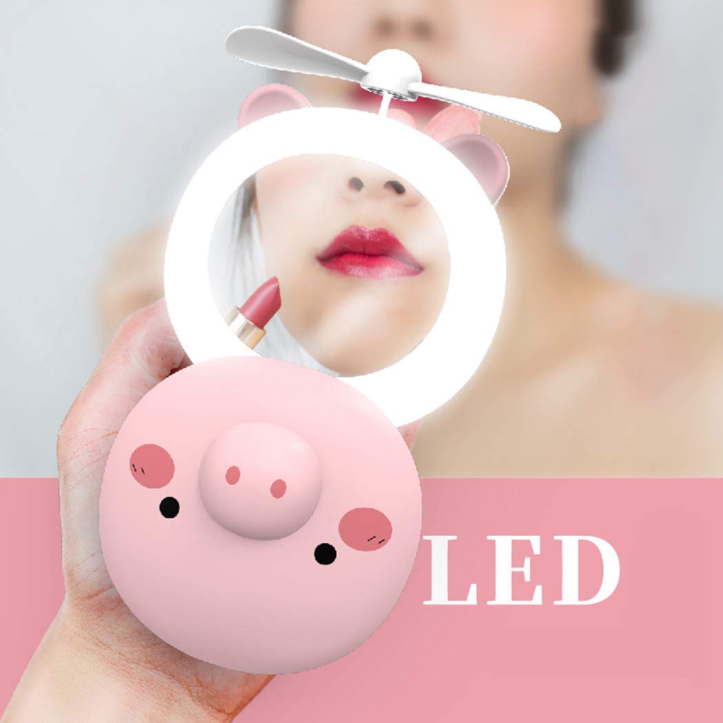 SOWUNO USB Rechargeable LED Makeup Mirror with Portable Fan - Adjustable Brightness, Multicolor Light, Compact & Travel-Friendly for Home, Travel, and Nighttime Beauty Routine