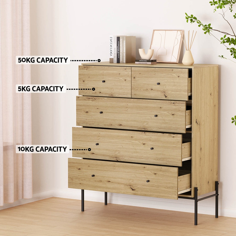 5-Drawer Chest of Drawers - ARNO Pine Solid Wood Dresser for Bedroom & Living Room Storage | Modern Farmhouse Furniture for Organizing Clothes, Linens & Home Essentials
