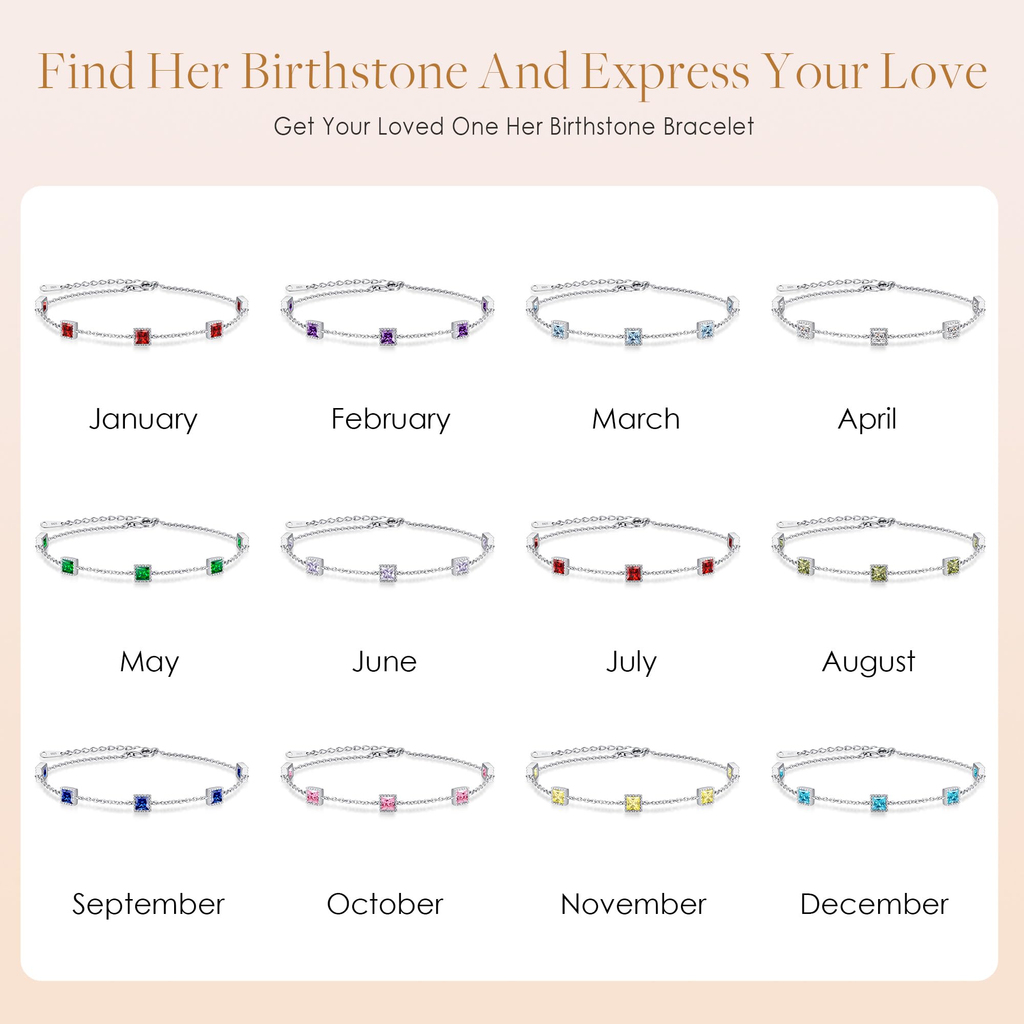 925 Sterling Silver Birthstone Bracelet for Women - Personalized Jewelry Gift for Birthday, Anniversary, Christmas & Mother's Day | Perfect for Girlfriend, Wife & Mom | Elegant Everyday Wear & Special Occasions