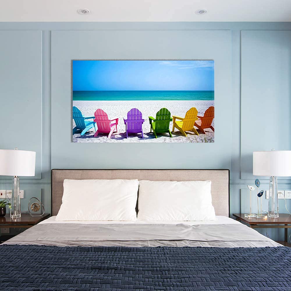 ZENDA Tropical Beach Chairs Framed Canvas Wall Art - Vacation Theme Painting for Bedroom & Living Room Decor - Ready to Hang - Perfect for Coastal, Beach House & Summer Home Decorations