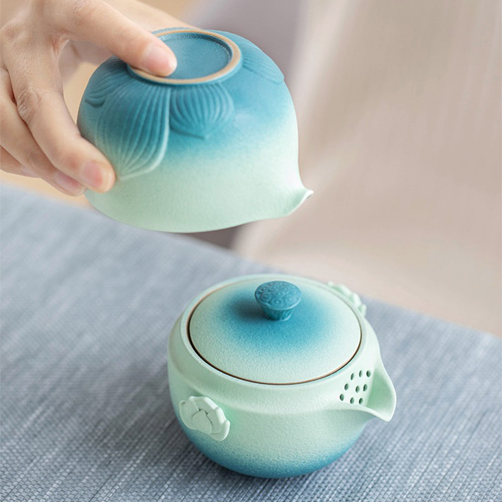 Premium Shiboridashi Lotus Travel Tea Set - Portable Japanese Ceramic Tea Brewing Kit for On-the-Go Tea Lovers | Perfect for Camping, Office & Outdoor Adventures