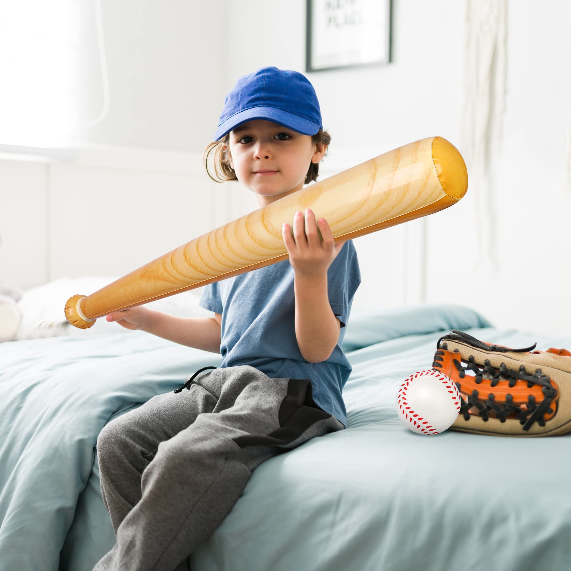 **DURONY 4-Piece Inflatable Baseball Set - 3 Soft PU Foam Baseballs (2.5 Inch) & 1 Lightweight 29.5 Inch Bat - Perfect for Pool, Beach, Backyard Sports, Birthday Parties & Outdoor Games**