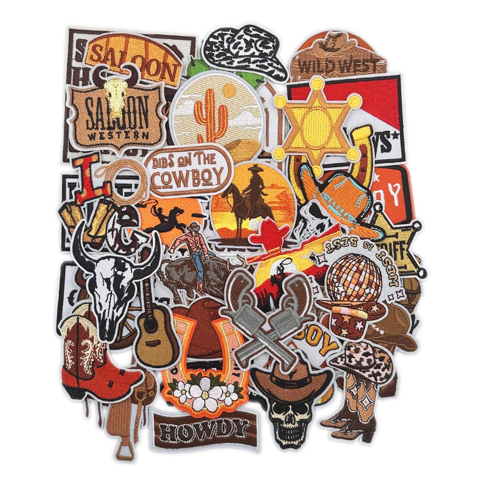 45Pcs Iron On Embroidered Patches for Hats, Jackets, Backpacks & Jeans - Western Cowboy Trucker Style DIY Heat Transfer Patches - Perfect for Customizing Clothing, Denim & Accessories