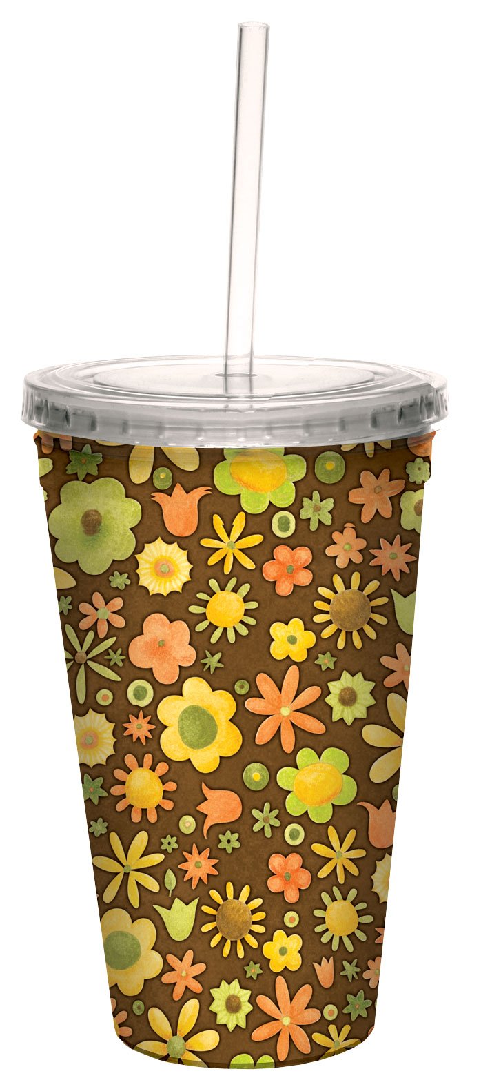 Debbie Mumm Artful Traveler 16oz Double-Walled Insulated Tumbler with Reusable Straw - Sunflower Design Tree-Free Greetings - Perfect for Travel, Office & Outdoor Activities