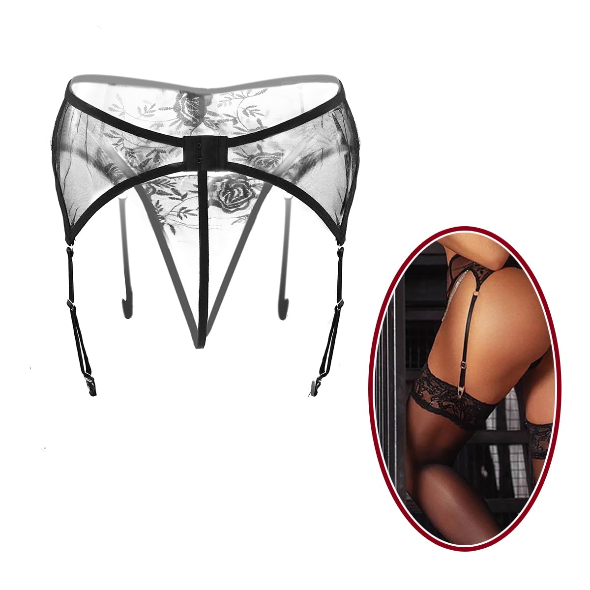 Sexy Lace Garter Belt & Thong Set for Women - 4 Metal Clip Suspender Lingerie with Stockings Holder | Perfect for Bridal, Boudoir & Romantic Nights