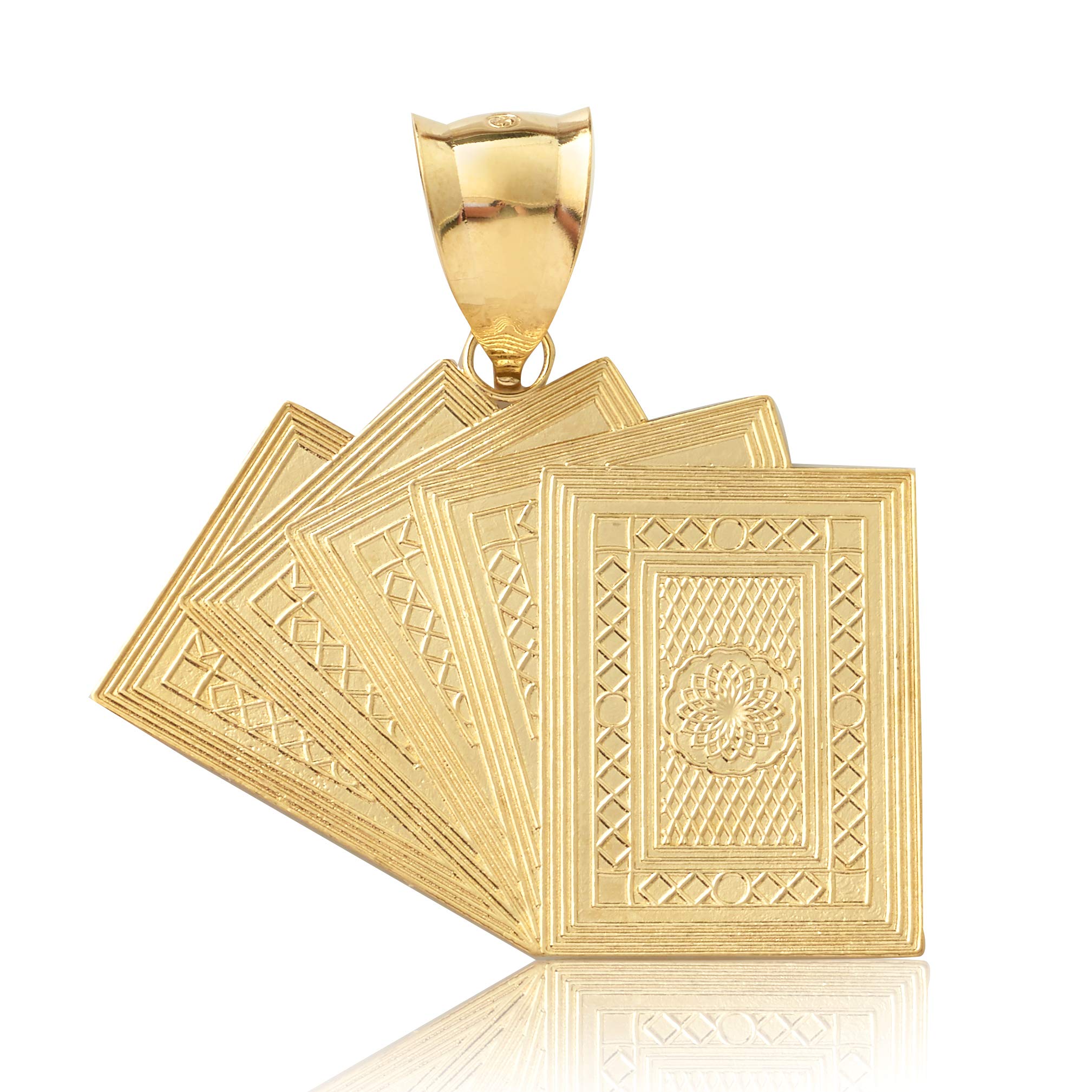 10K Yellow Gold Straight Flush Poker Cards Charm Pendant - 1.27
