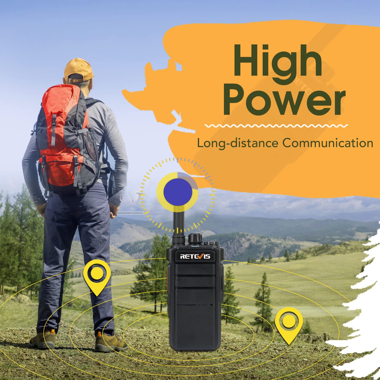 Retevis RB626 Long Range Walkie Talkies - Professional Two-Way Radios with 2000mAh Rechargeable Battery, Hands-Free Operation & Flashlight - Ideal for Vehicle Driving, Hunting, Camping & Outdoor Adventures (2 Pack)