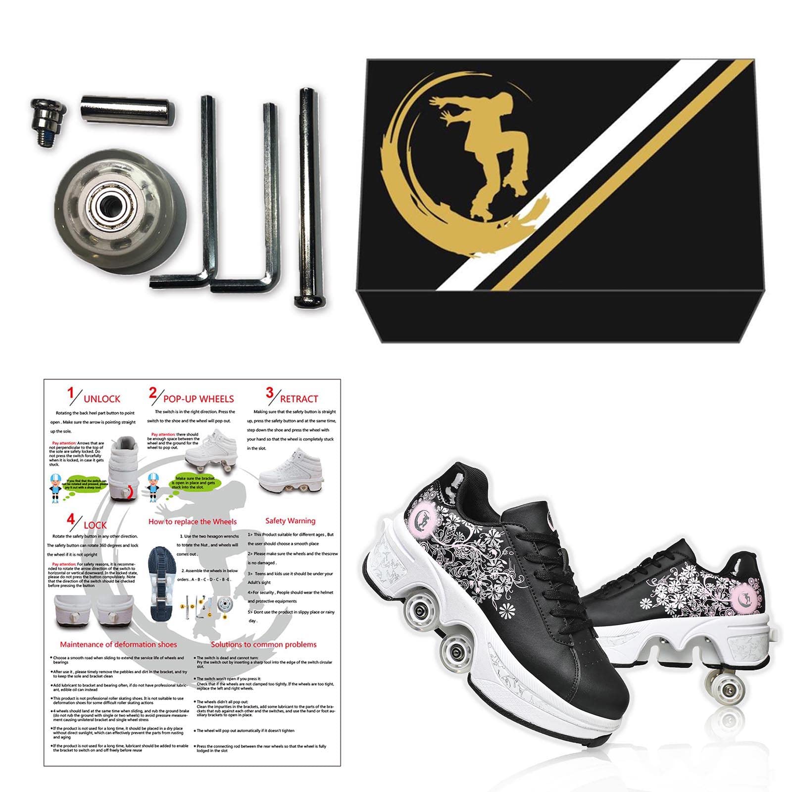 **Women's & Kids' Convertible Roller Skate Shoes - 4-Wheel Adjustable Sneakers for Outdoor Skating, Fun & Fitness - Perfect for Girls, Boys & Adults**    *(Ideal for parks, rinks, parties, and casual skating adventures!)*