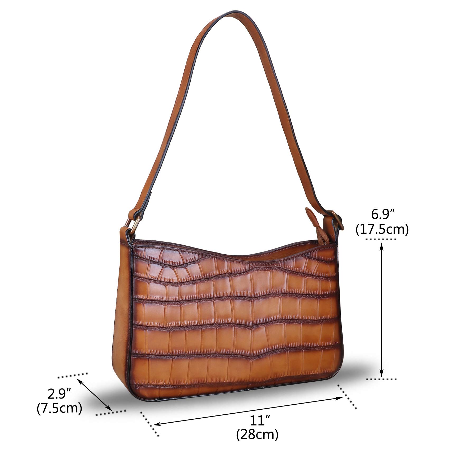 Genuine Leather Satchel Hobo Handbag for Women - Crocodile Pattern Shoulder Bag for Work & Travel