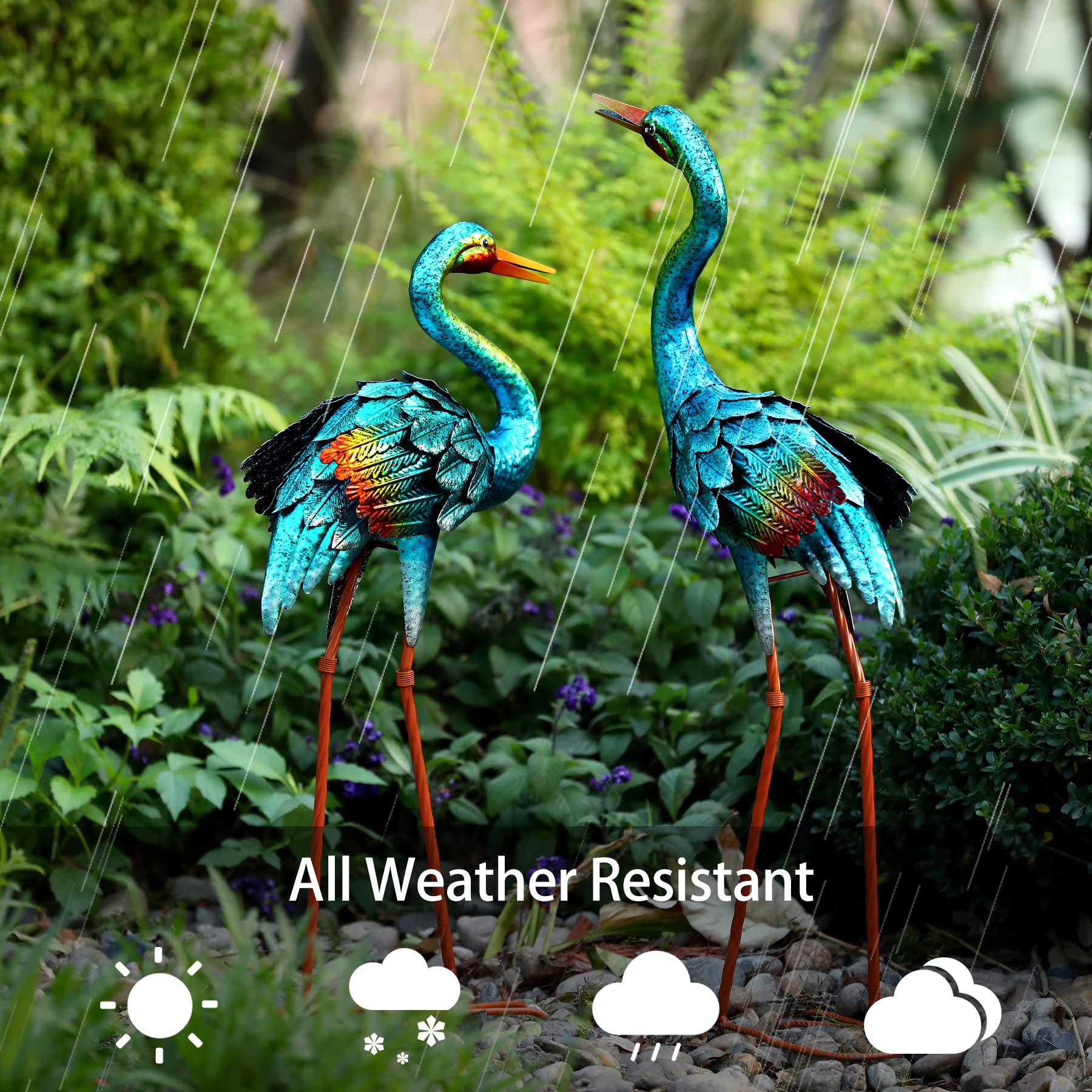 Blue Heron Garden Statues - Set of 2 Metal Crane Sculptures for Outdoor Decor, Patio, Pond & Lawn | Durable Large Bird Yard Art for Home & Garden Landscaping | Perfect for Backyard, Water Feature & Nature-Themed Decorations