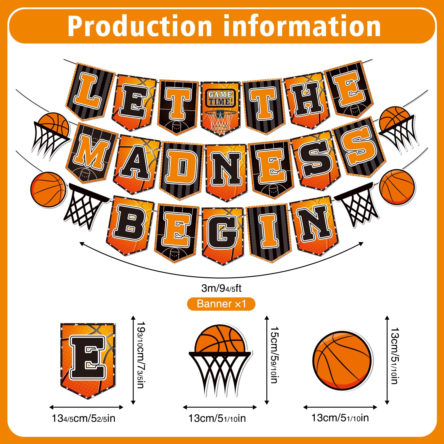 Biswiter Basketball Party Decorations Set - 1 Premium Basketball Theme Banner & 16 Cutouts for Sports Themed Parties, Classroom Decor & Stadium Events | Perfect for Birthday Celebrations, Team Parties & School Events