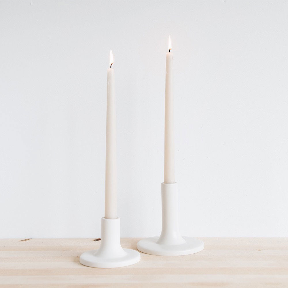 White Ceramic Taper Candlestick Holder - Elegant Home Decor for Dining Table, Wedding Centerpiece & Romantic Ambiance