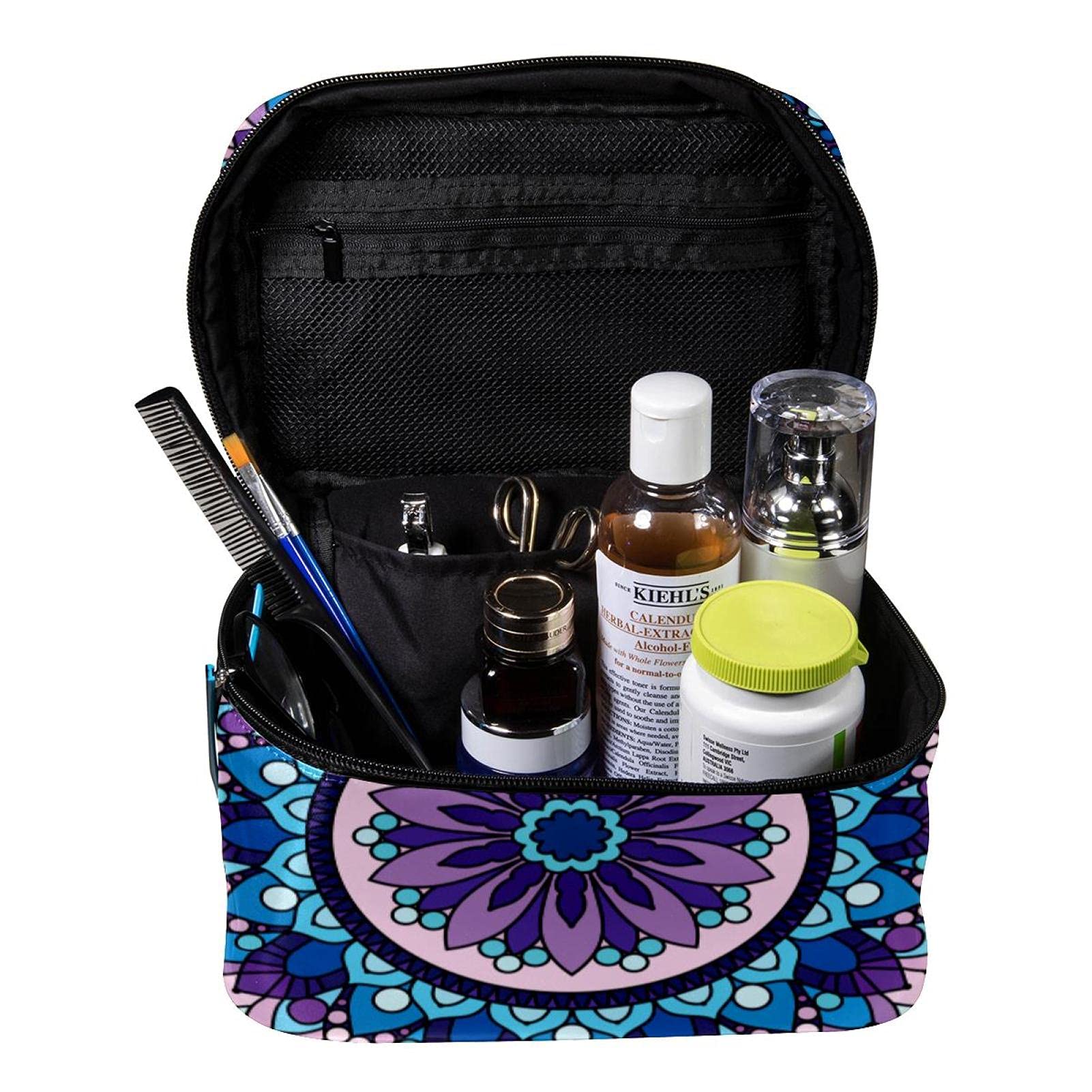 Henna Mandala Purple Pattern Large Travel Makeup Bag - Waterproof Cosmetic Organizer Case with Zipper for Women & Girls | Perfect for Vacation, Gym, Beach & Daily Use
