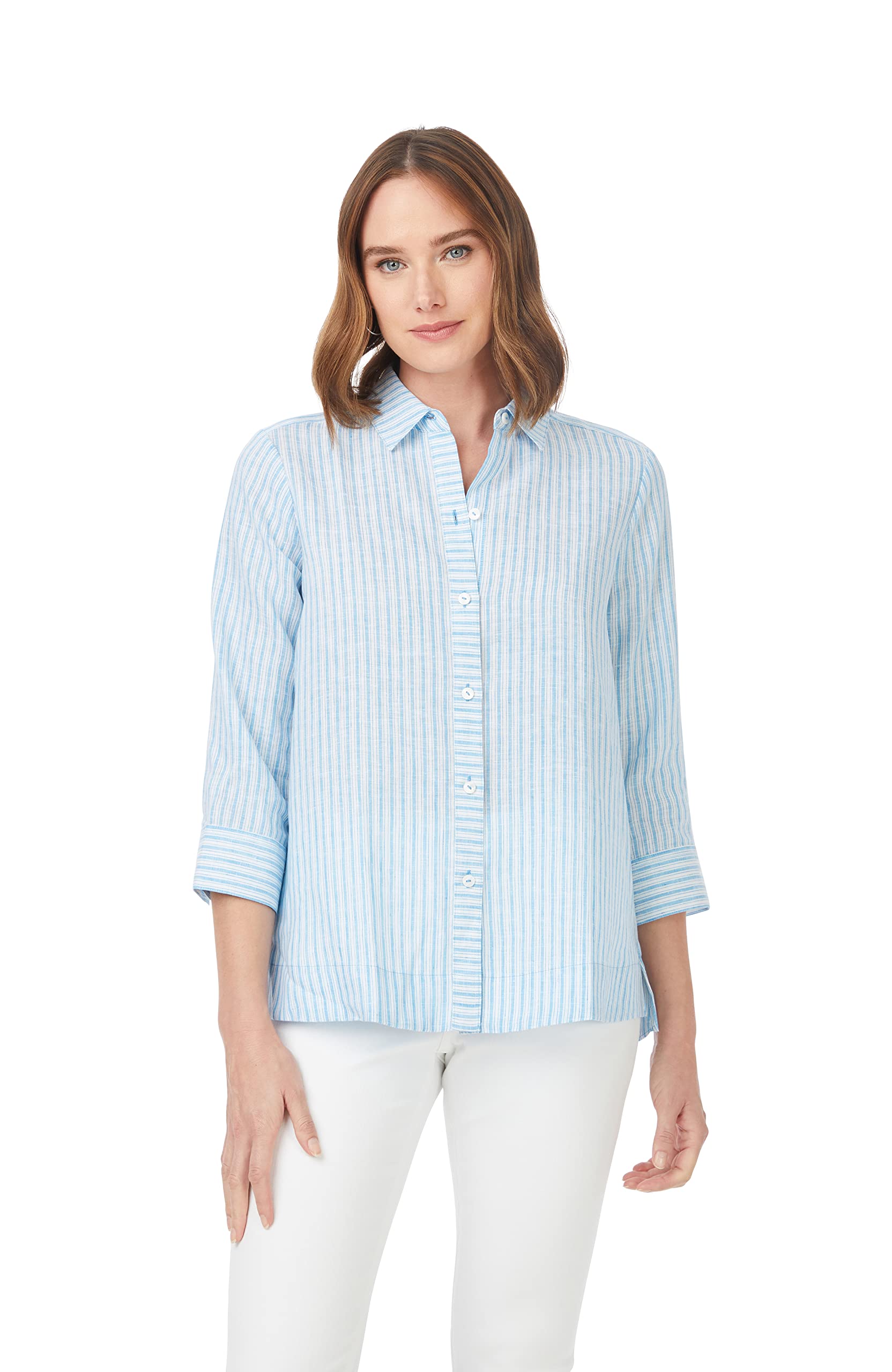 Foxcroft Women's Harley 3/4 Sleeve Summer Stripe Blouse - Flowy Casual Top for Work, Date Night & Summer Outfits